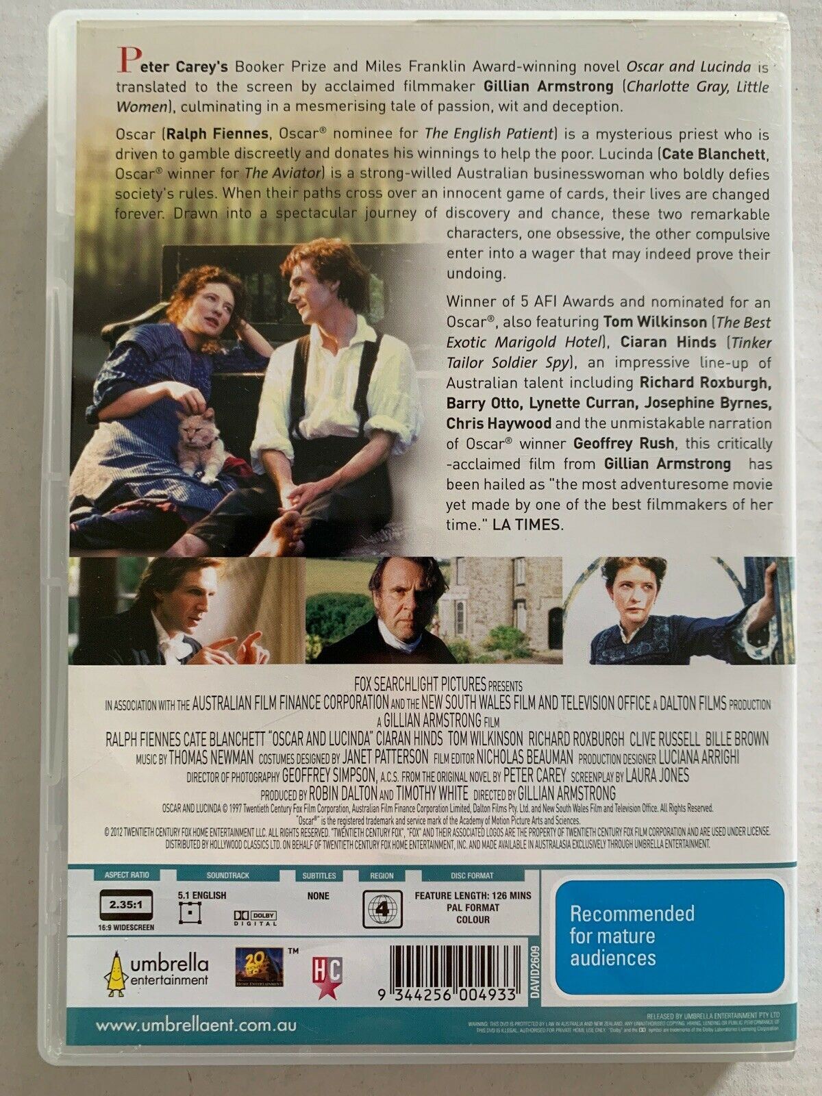 Oscar And Lucinda (DVD, 2005) Ralph Fiennes, Cate Blanchett, Richard Roxburgh