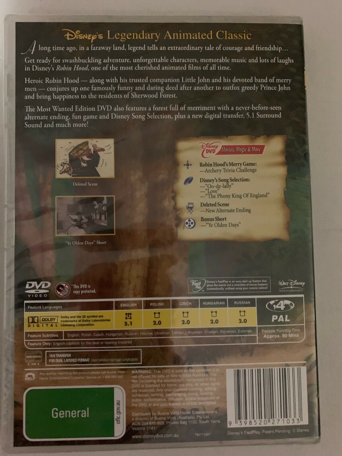 *New & Sealed* Robin Hood - Most Wanted Edition (DVD, 1973) Walt Disney. Region4