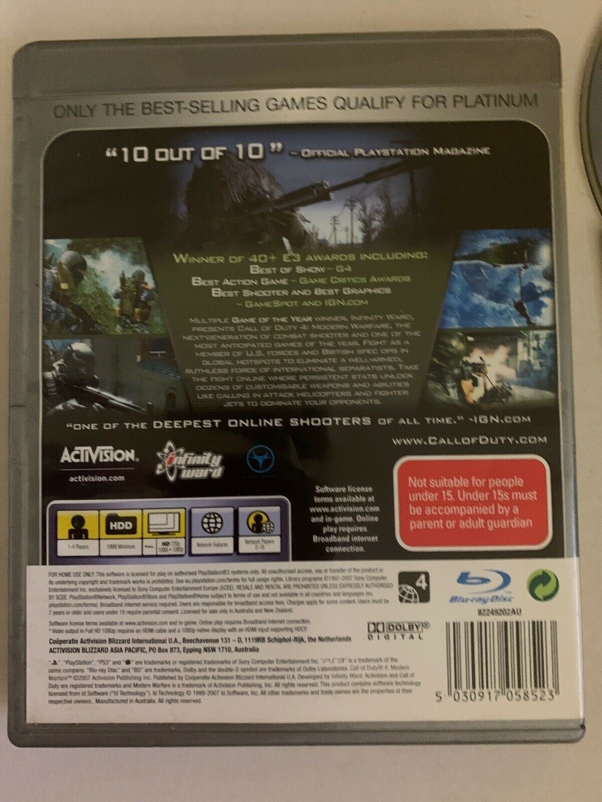 Call of Duty 4 Modern Warfare - PS3 - Complete With Manual - Aussie Seller