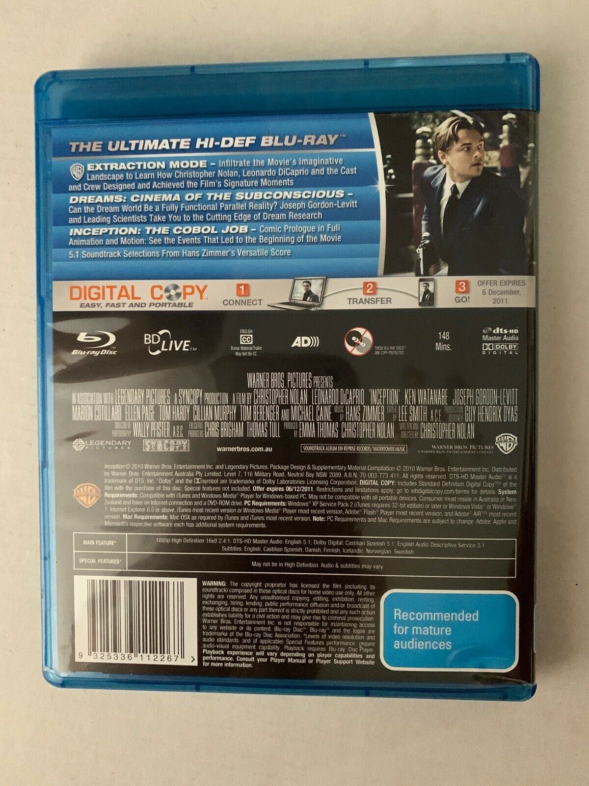 Inception - Combo Pack - Bluray, DVD & Digital Copy 4-Discs Set Region B