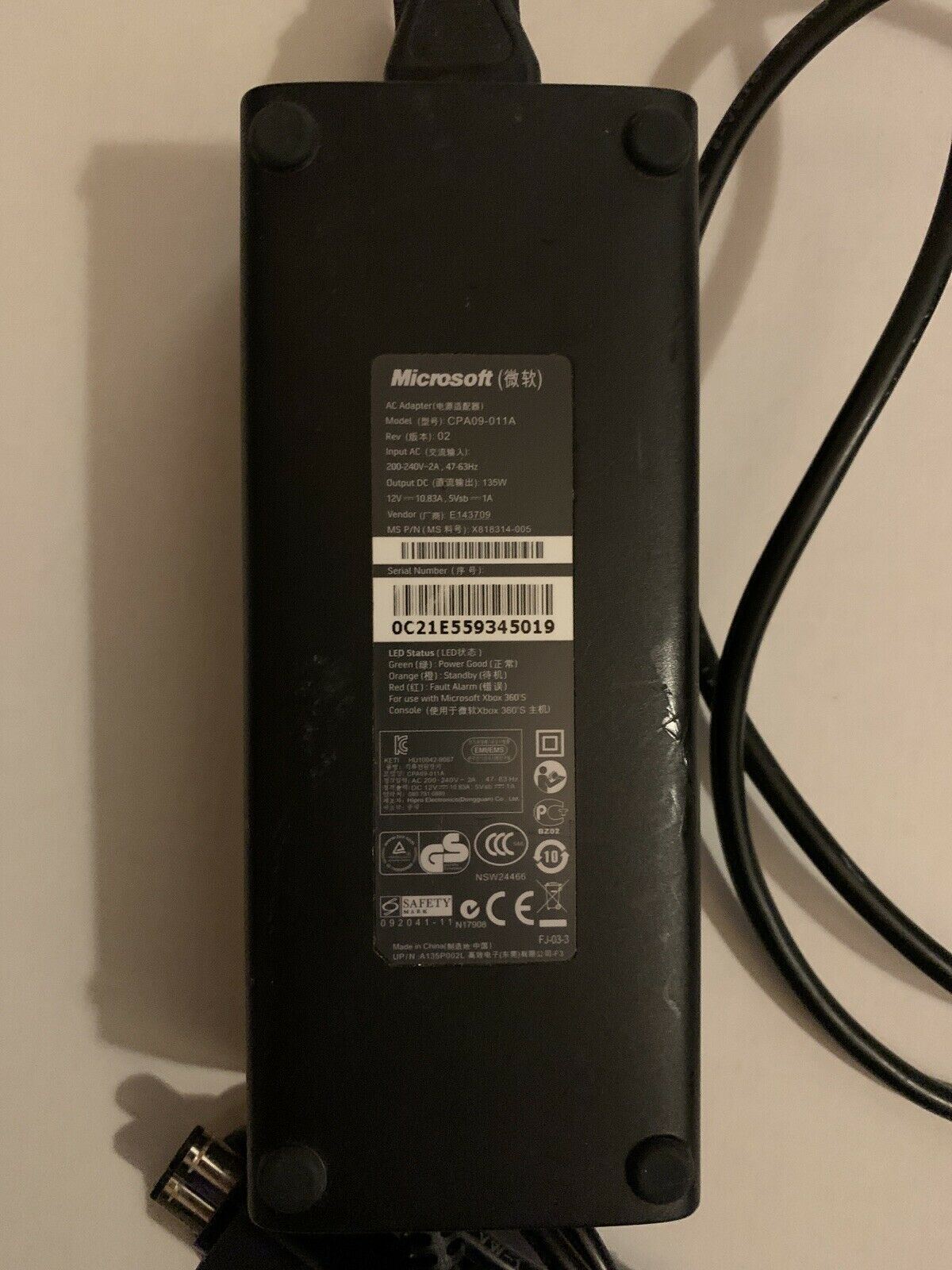 GENUINE Microsoft CPA09-011A AC Adapter Xbox 360 S Slim X818314-005 12V