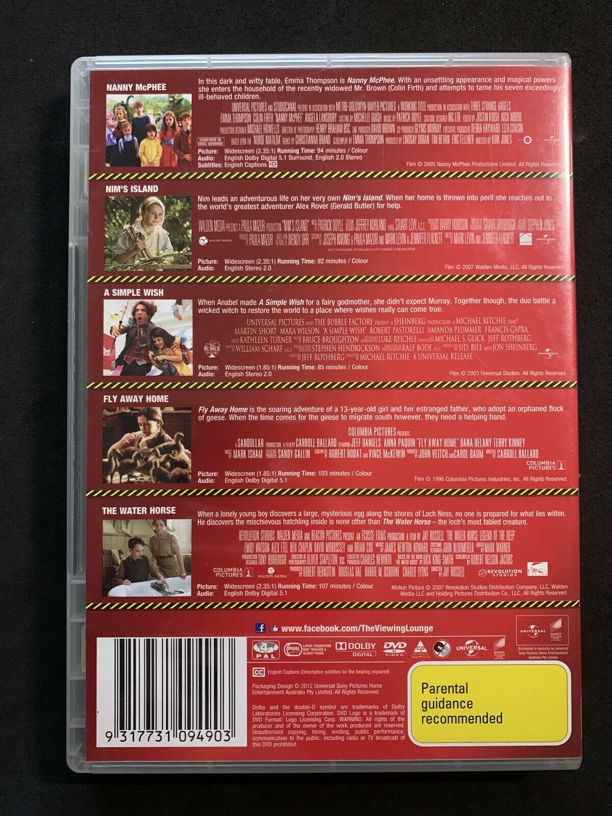 Nanny Mcphee / Nims Island / Simple Wish /Fly Away Home / The Water Horse. DVD.