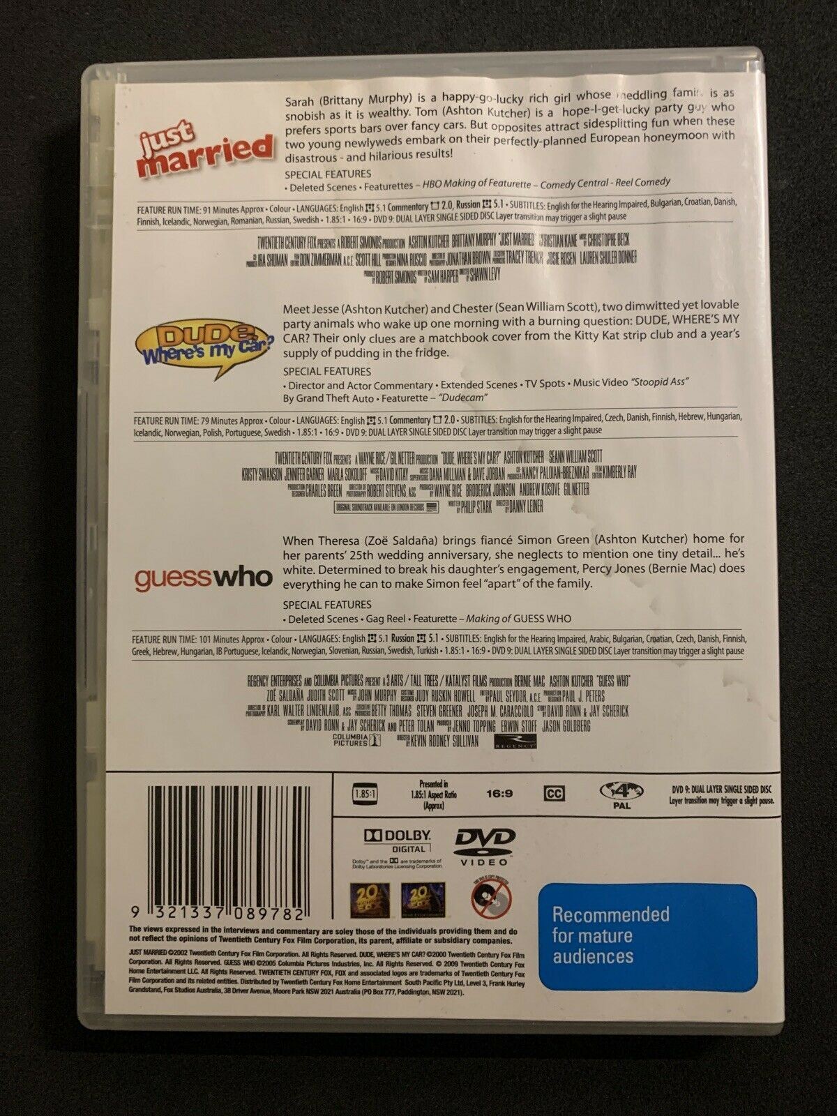 Just Married / Dude Where's My Car? / Guess Who - Ashton Kutcher DVD - Region 4