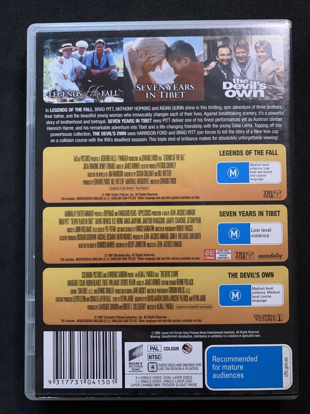 Legends Of The Fall / Seven Years In Tibet / The Devils Own (Dvd 3 Disc Set)