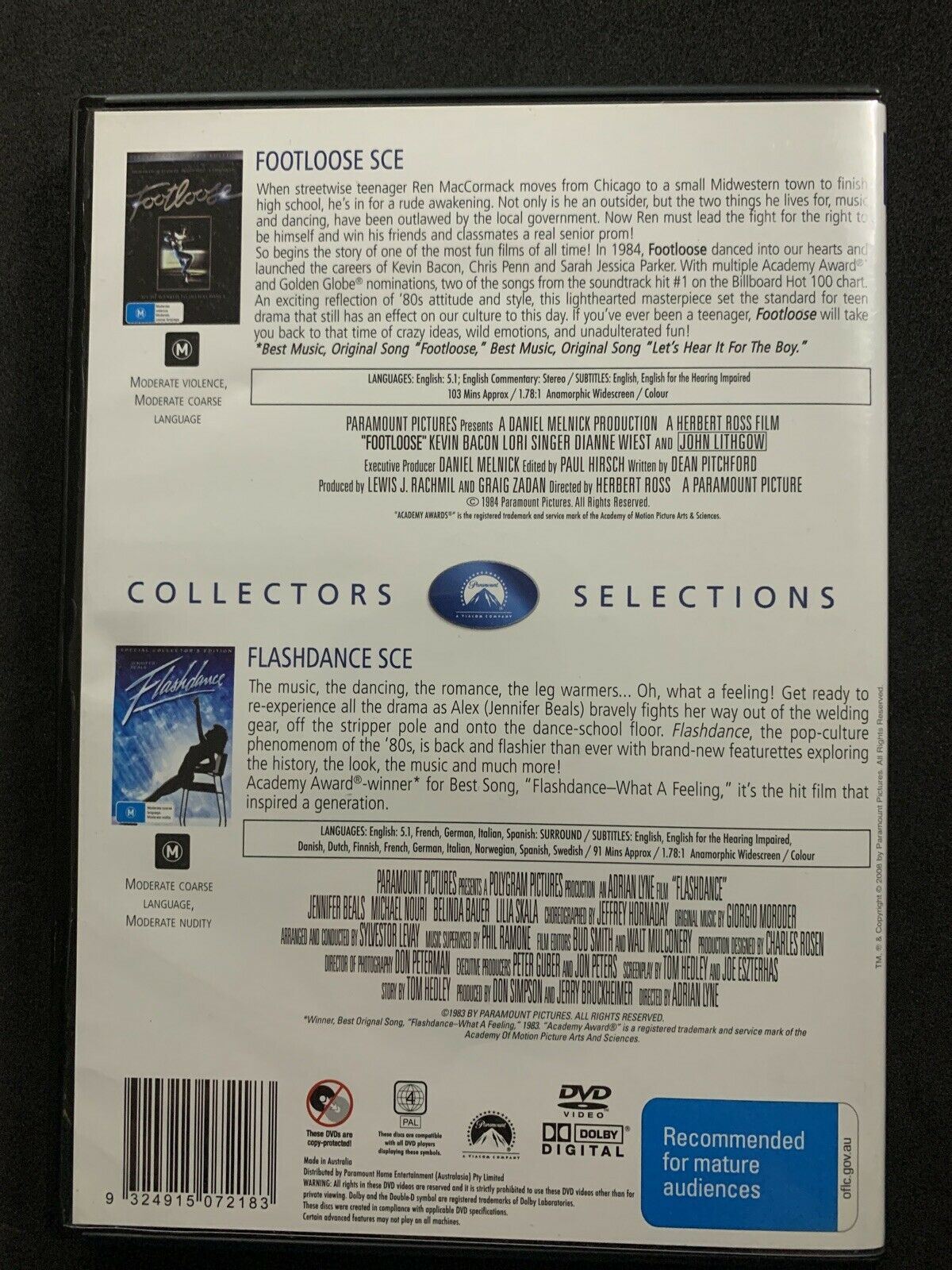 Footloose / Flashdance - Collectors Edition (DVD. 1983) Kevin Bacon. Region 4