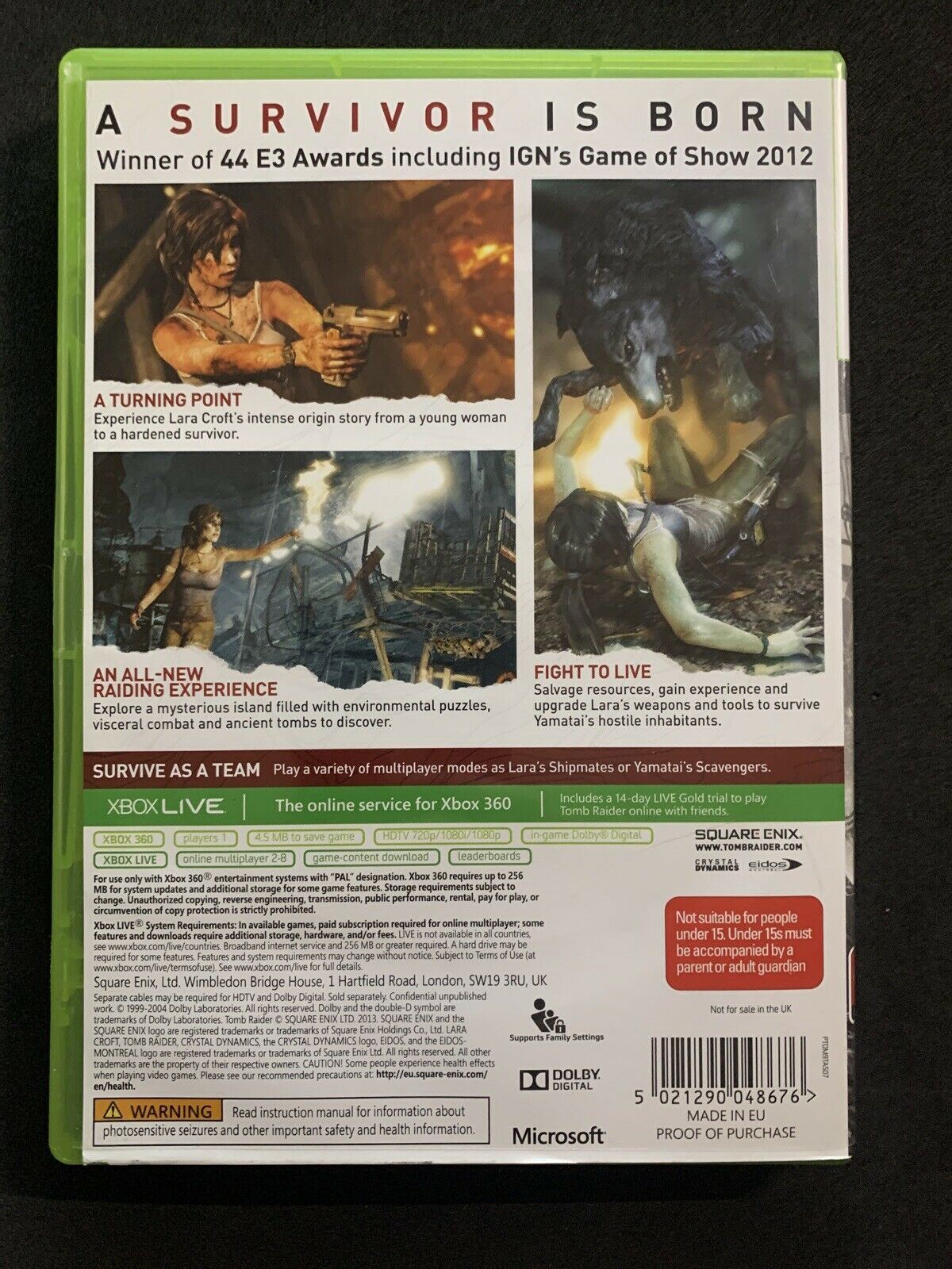 Tomb Raider Lara Croft Square Enix (Microsoft Xbox 360, 2013) PAL with Manual