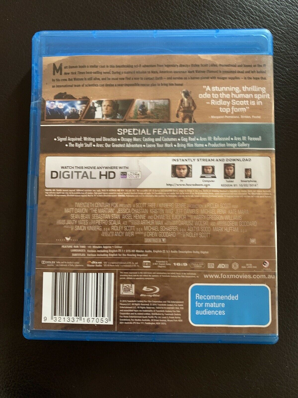The Martian (Bluray, 2015) Matt Damon. Region B