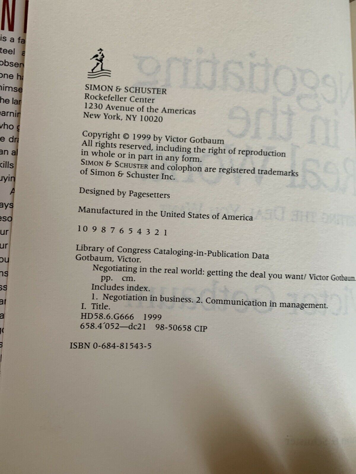 Negotiating in the Real World by Victor Gotbaum (Hardcover, 1999)