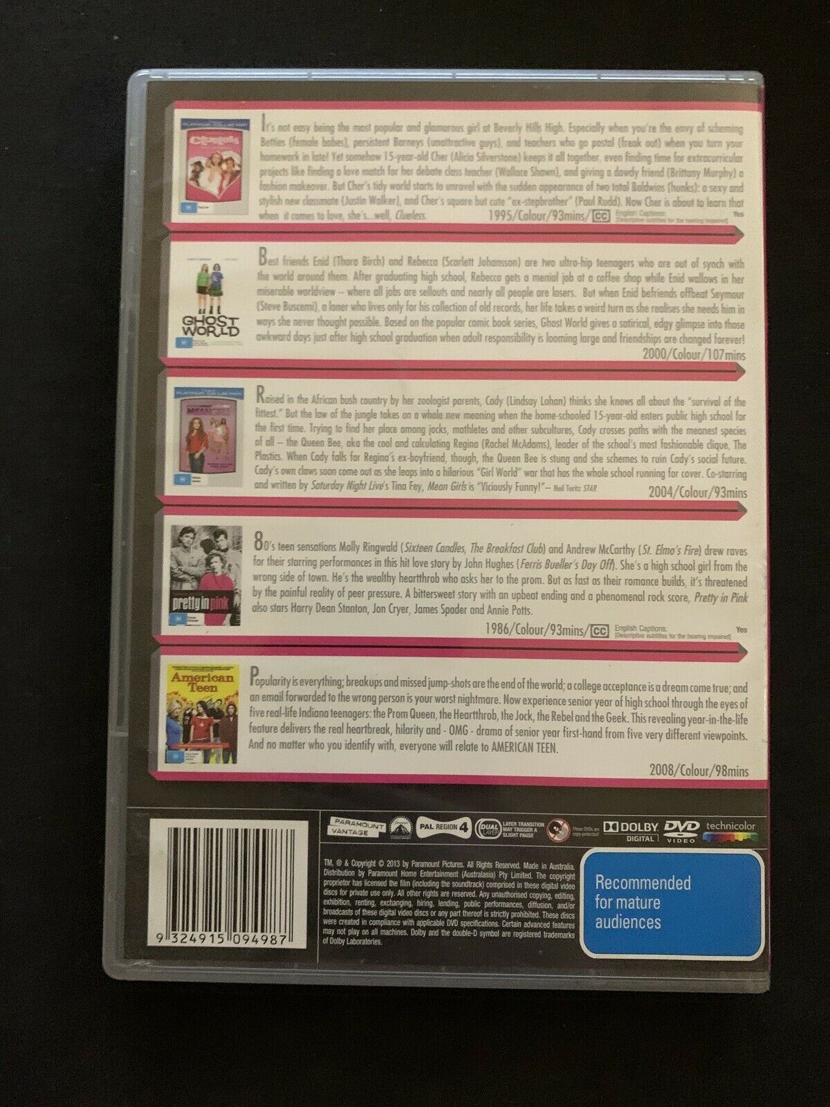 American Teen / Clueless / Ghost World / Mean Girls / Pretty in Pink R4 - DVD