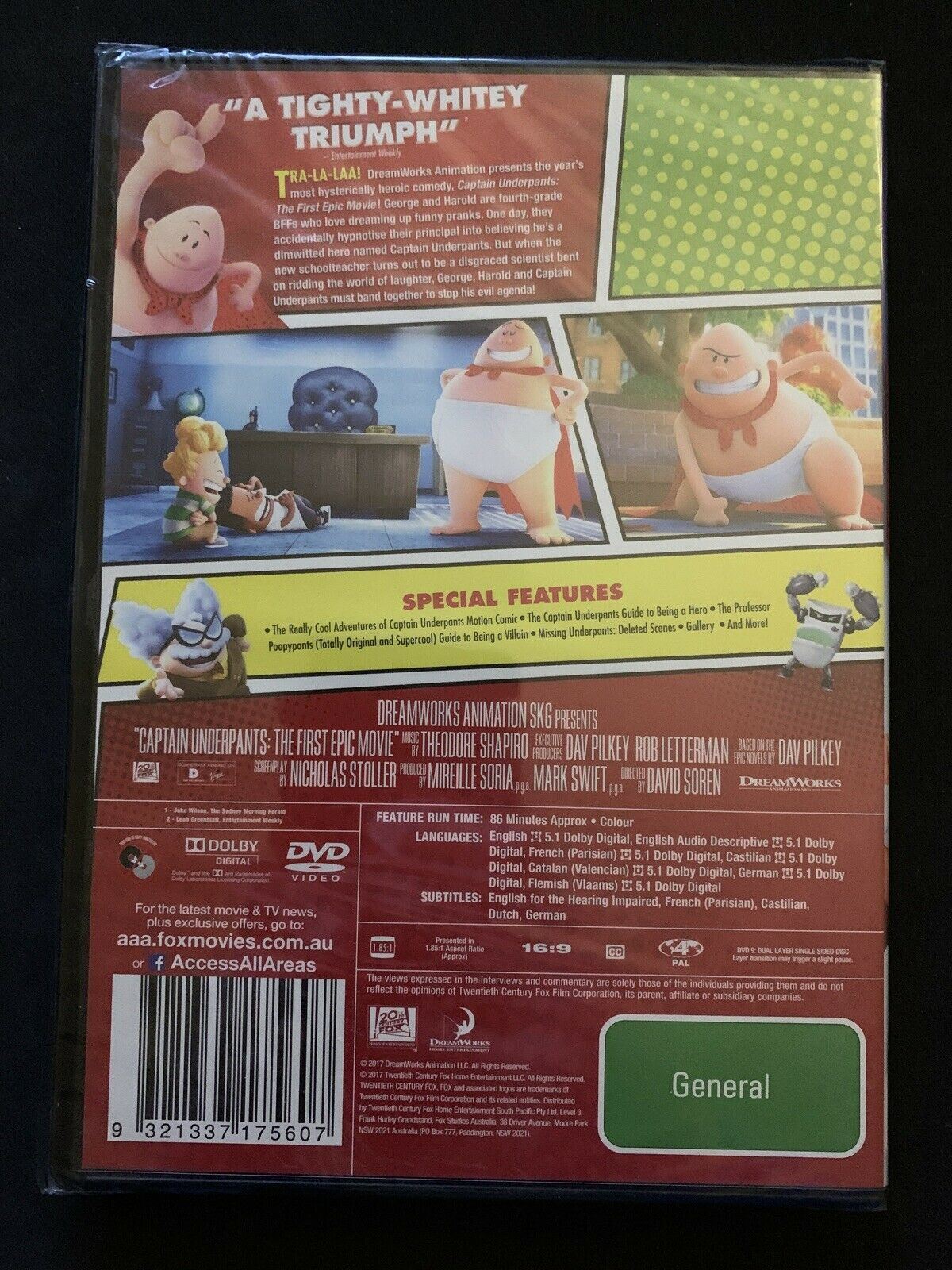 *New Sealed* Captain Underpants: The First Epic Movie (DVD, 2017) Region 4