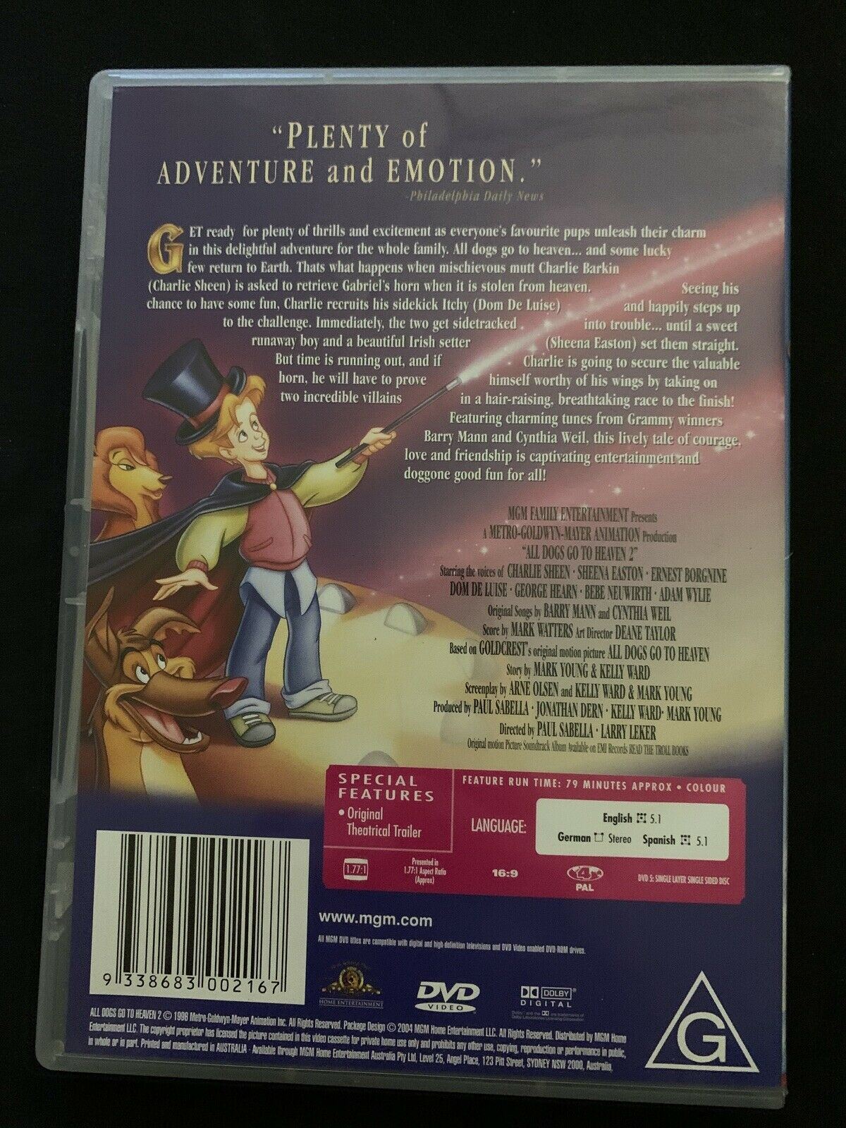 All Dogs Go To Heaven 2 (DVD, 1996) Charlie Sheen, Dom DeLuise - Region 4