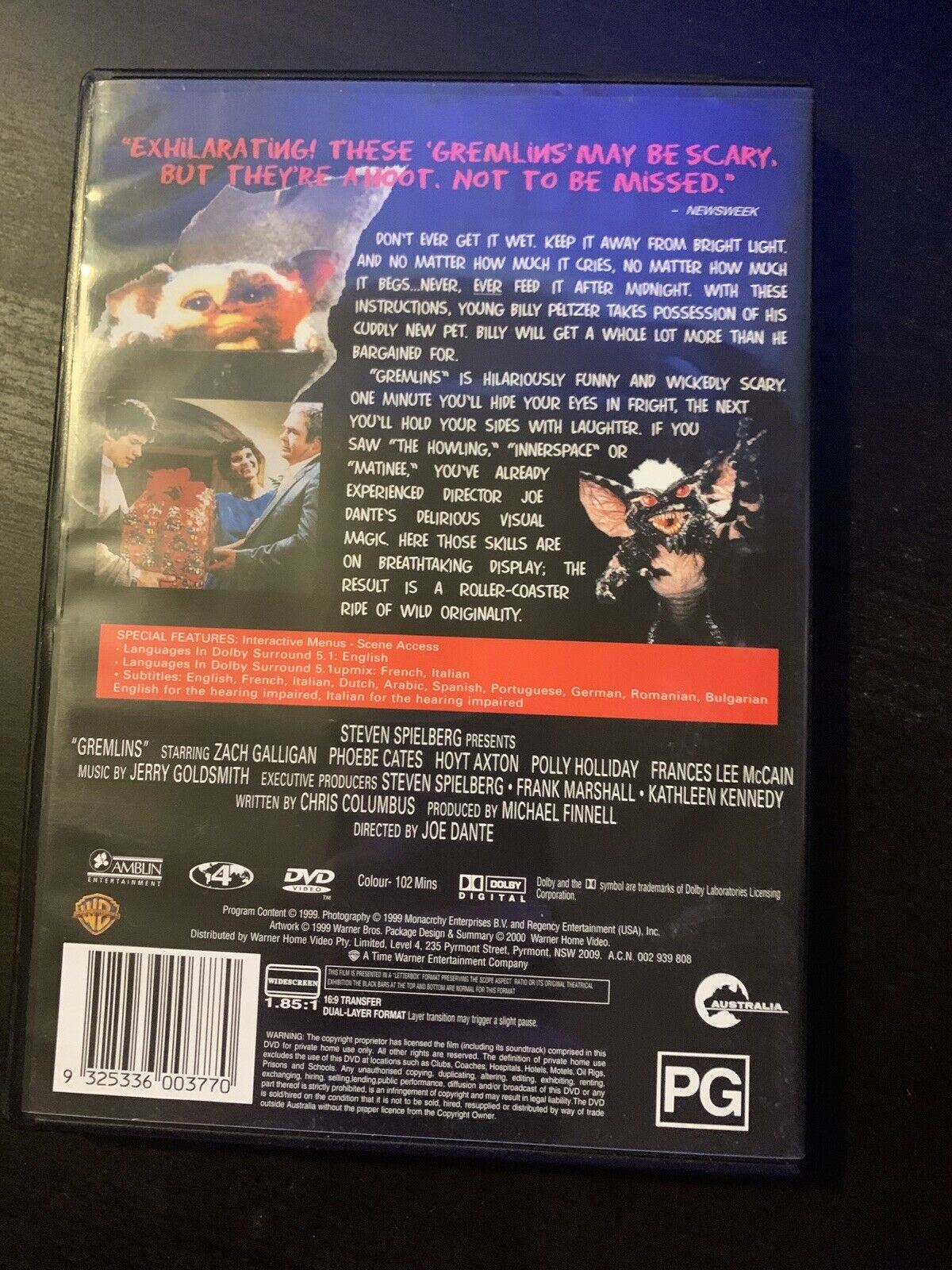 Gremlins (DVD, 1984) Phoebe Cates, Zach Galligan. Region 4