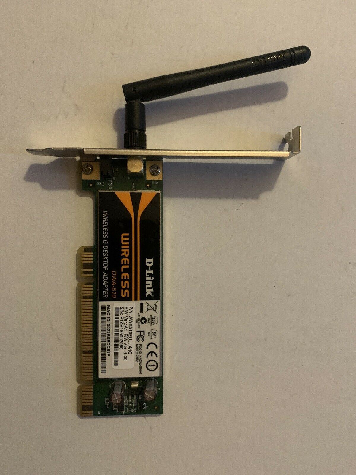 D-Link Wireless G Desktop Adapter DWA-510 PCI Card
