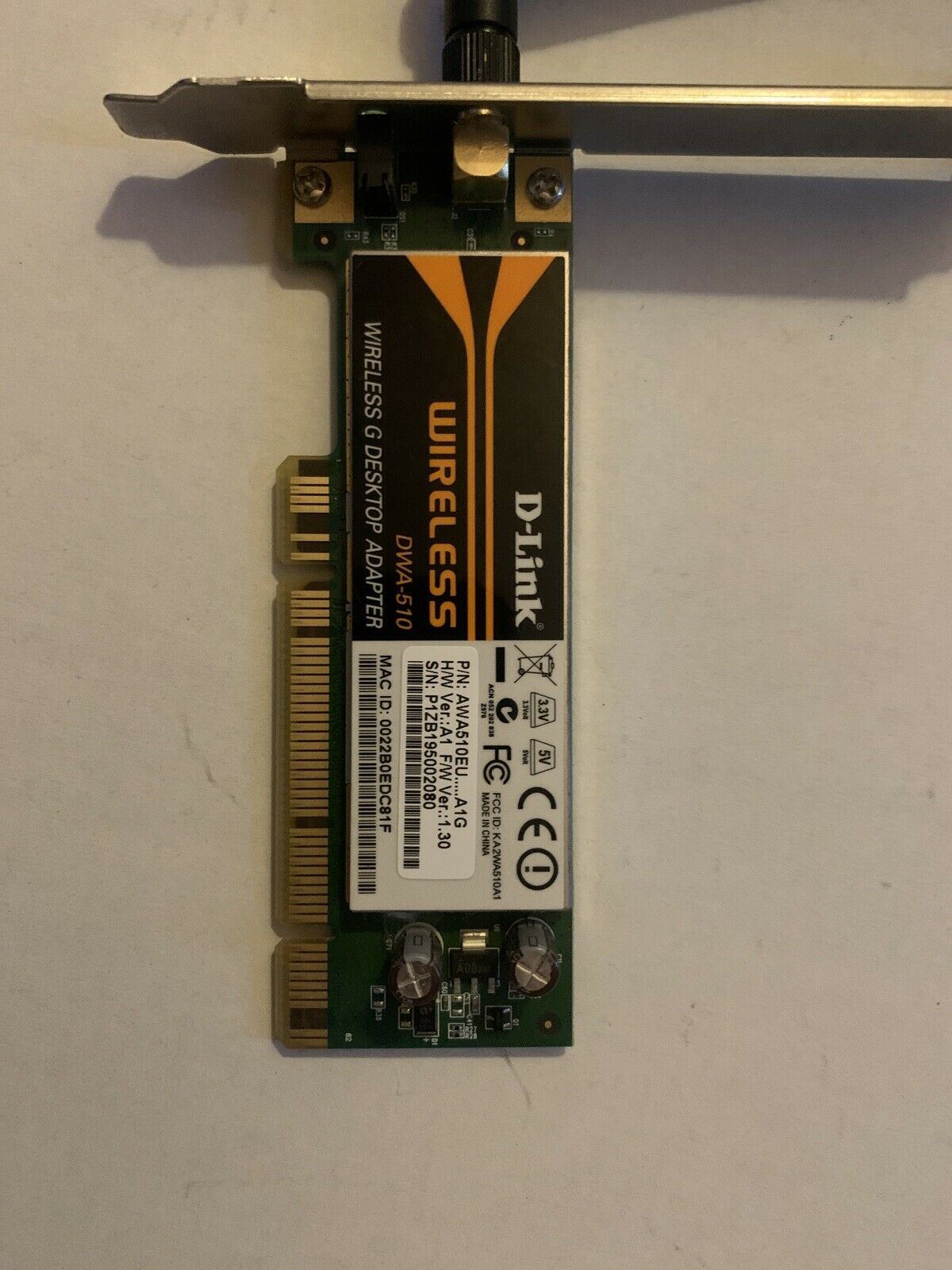 D-Link Wireless G Desktop Adapter DWA-510 PCI Card