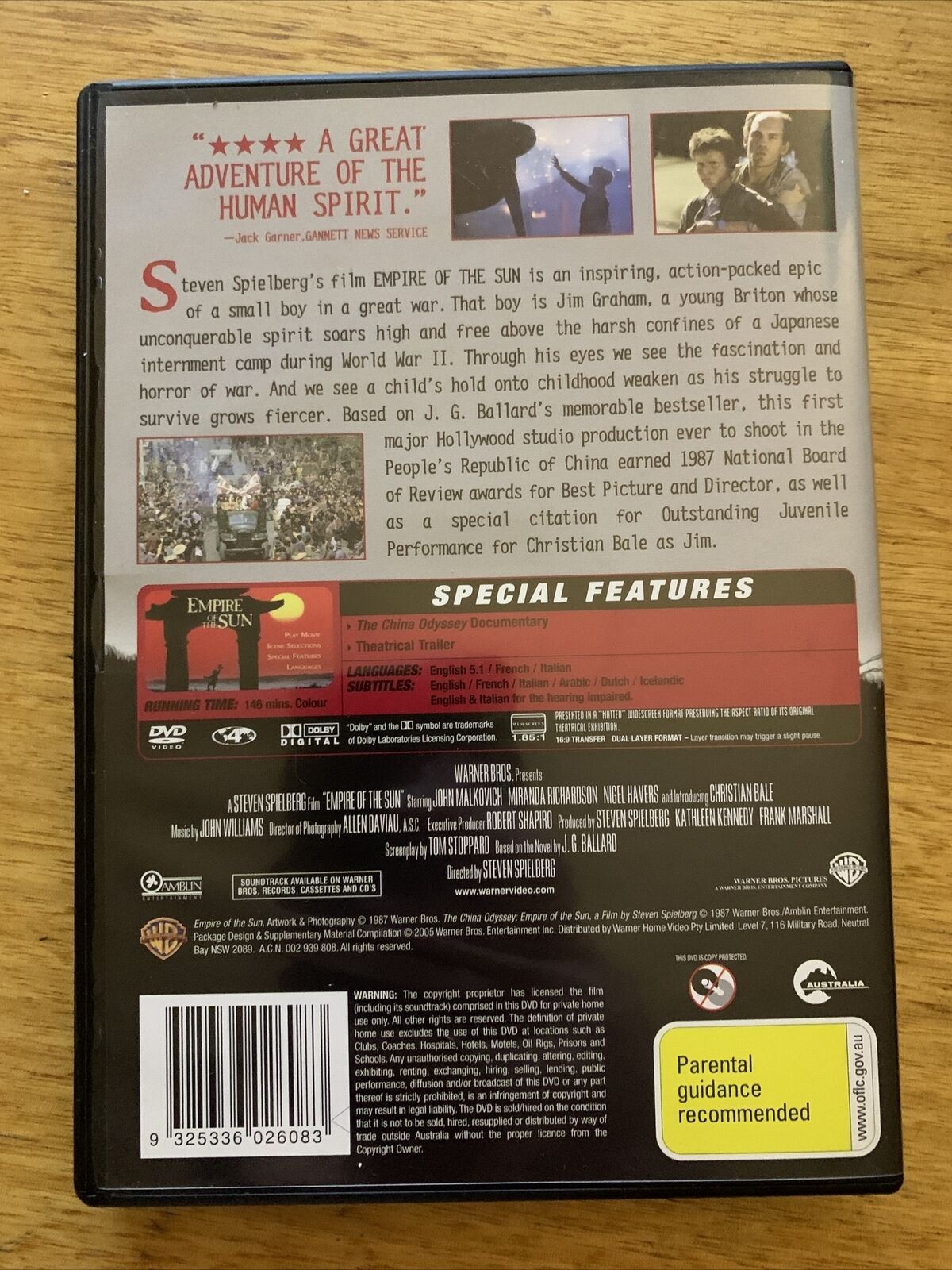 Empire Of The Sun - Special Edition (DVD, 1987, 2-Disc) Christian Bale Region 4