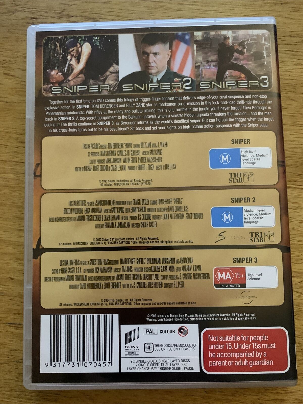 Sniper / Sniper 2 / Sniper 3 (DVD) Tom Berenger, Billy Zane. Region 4