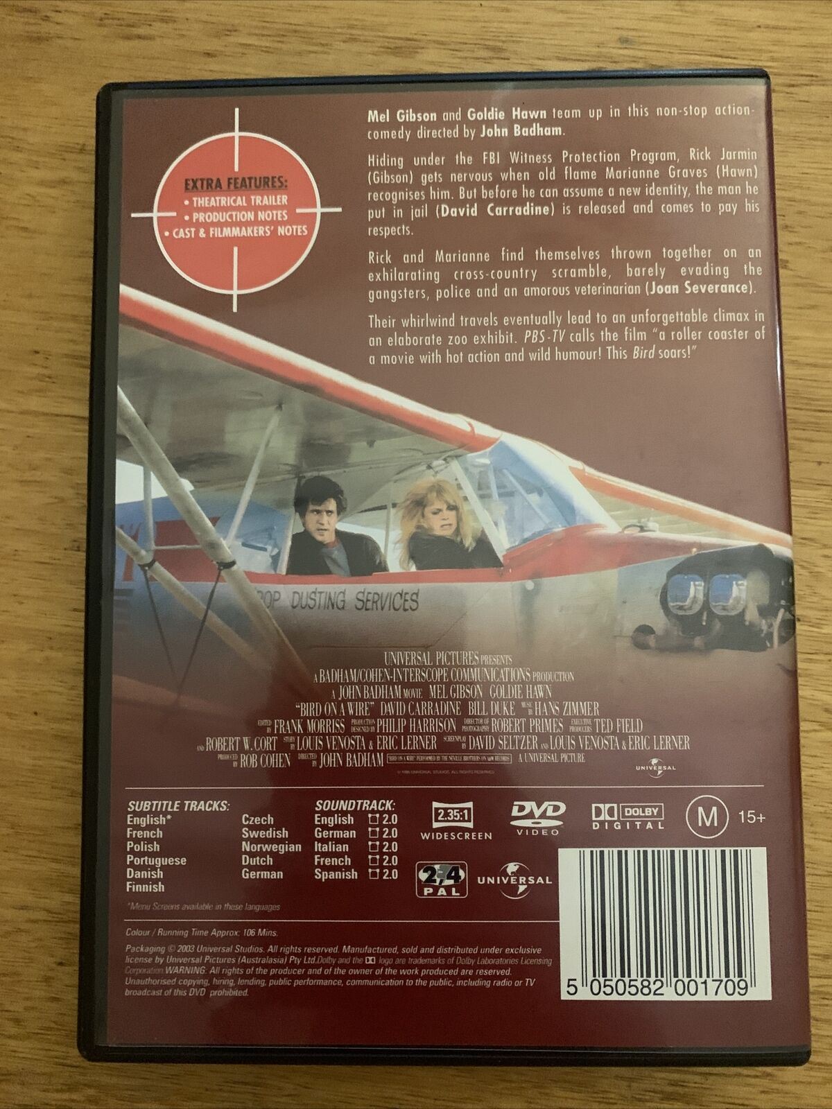 Bird On A Wire (DVD, 1990) Mel Gibson, Goldie Hawn, David Carradine. Region 4