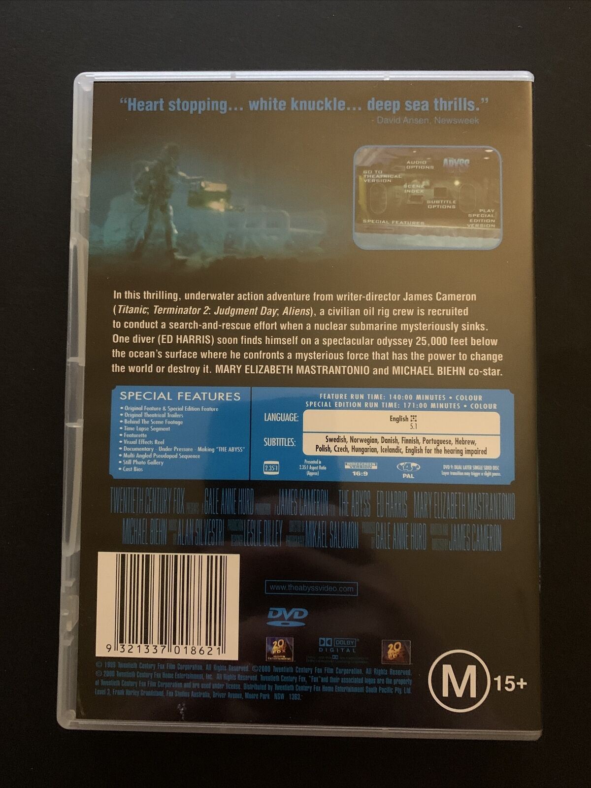 The Abyss - Special Edition (DVD, 1989, 2-Disc Set) James Cameron - Region 4