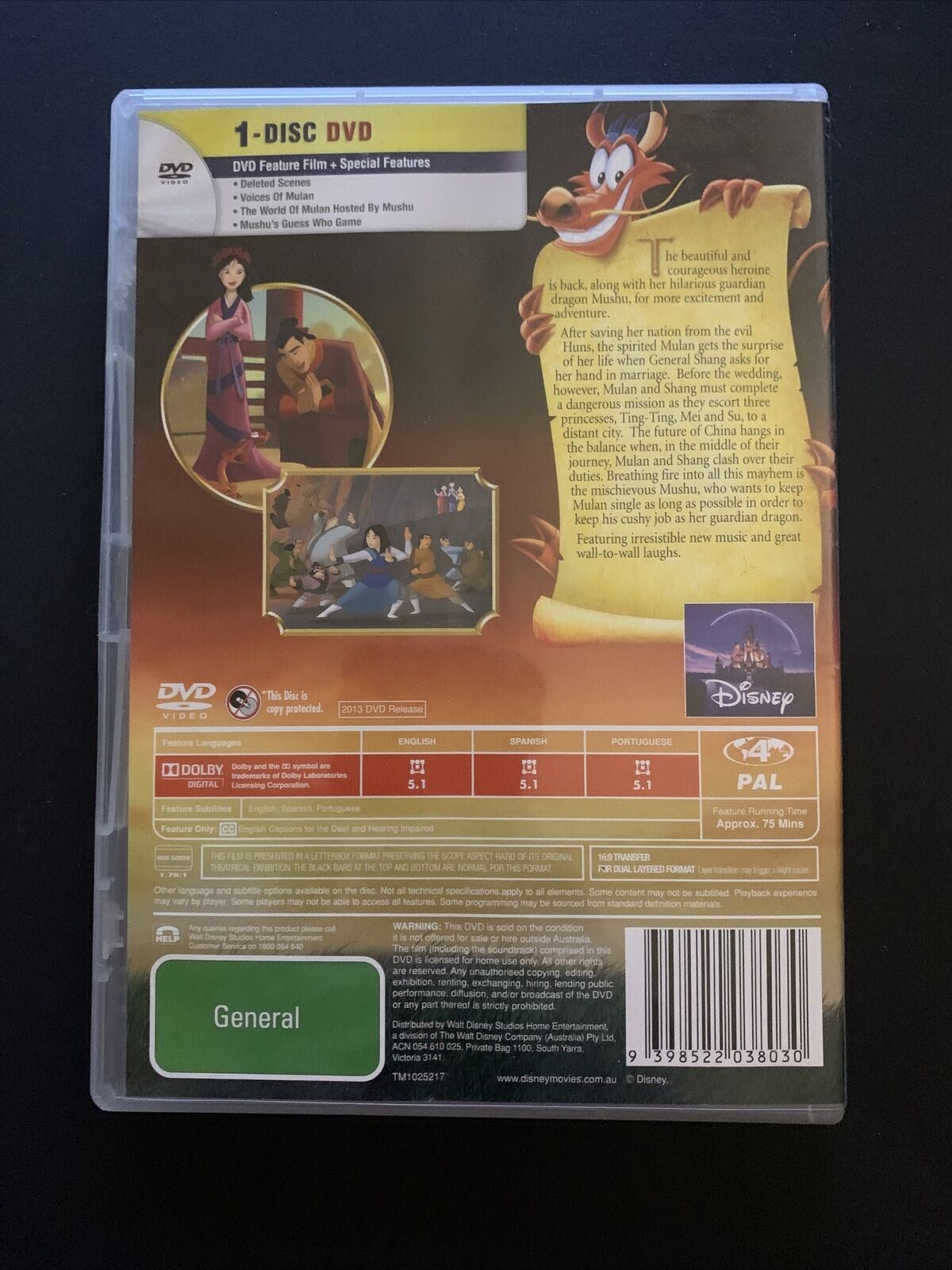 Mulan 1 & 2 (DVD, 1998) Original Disney Animation Films! - Region 2,4