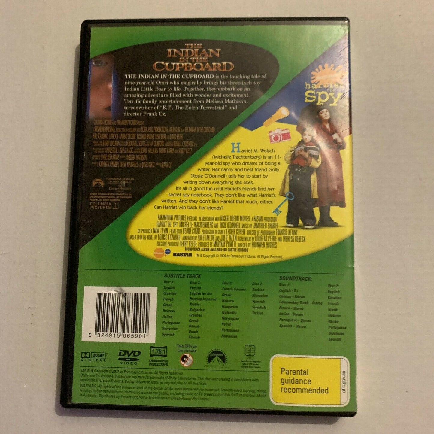 The Indian in the Cupboard / Harriet the Spy (2x DVD, 2007) Region 4 Rare