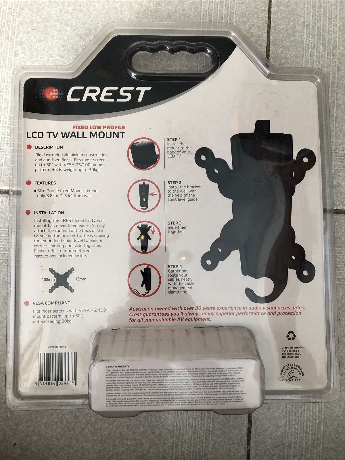 Crest LCD TV Wall Mount Fixed Low Profile VESA 75/100 up to 30"