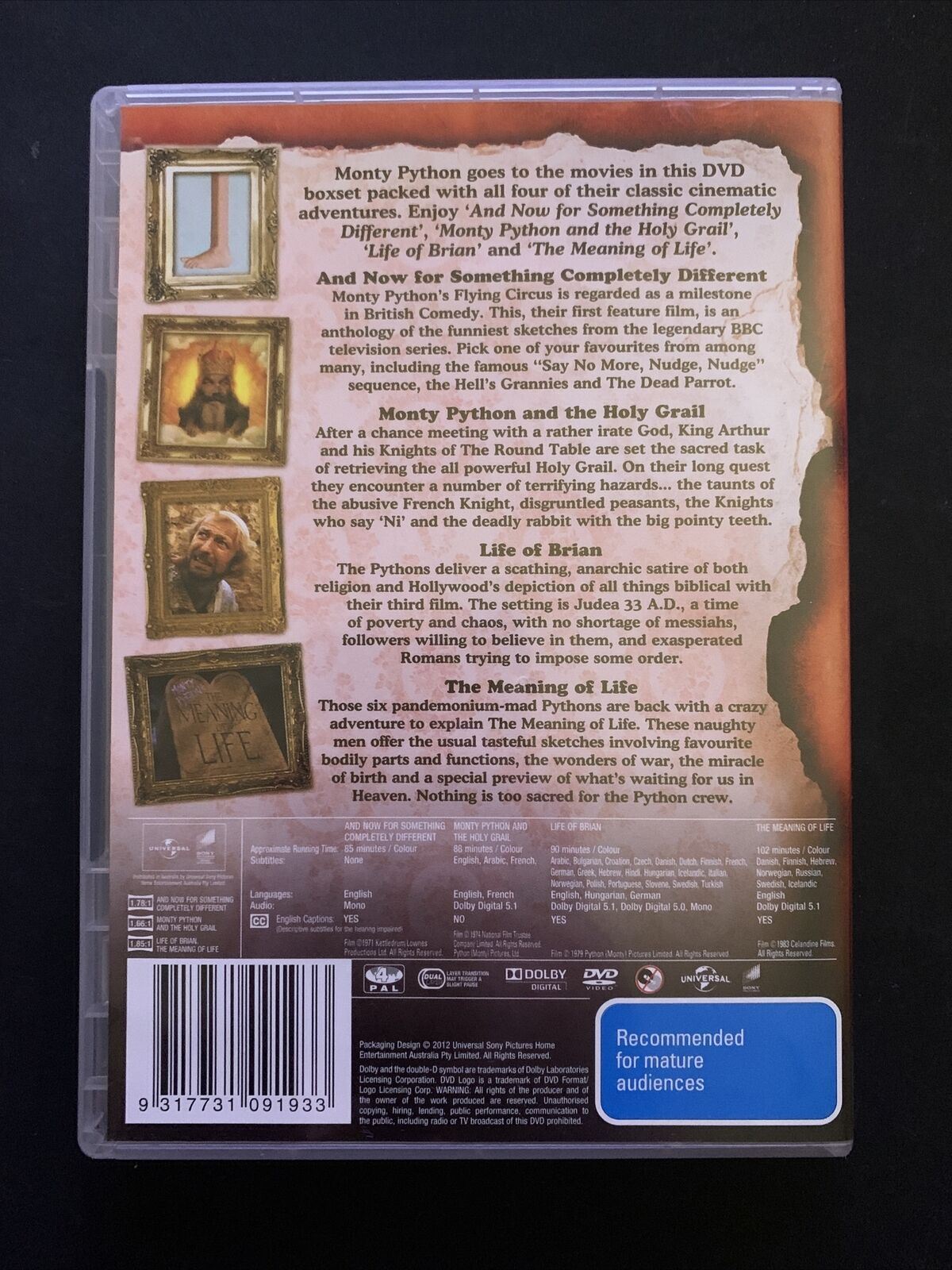 The Monty Python Movies (DVD) Life of Brian, Holy Grail, Meaning of Life, Differ