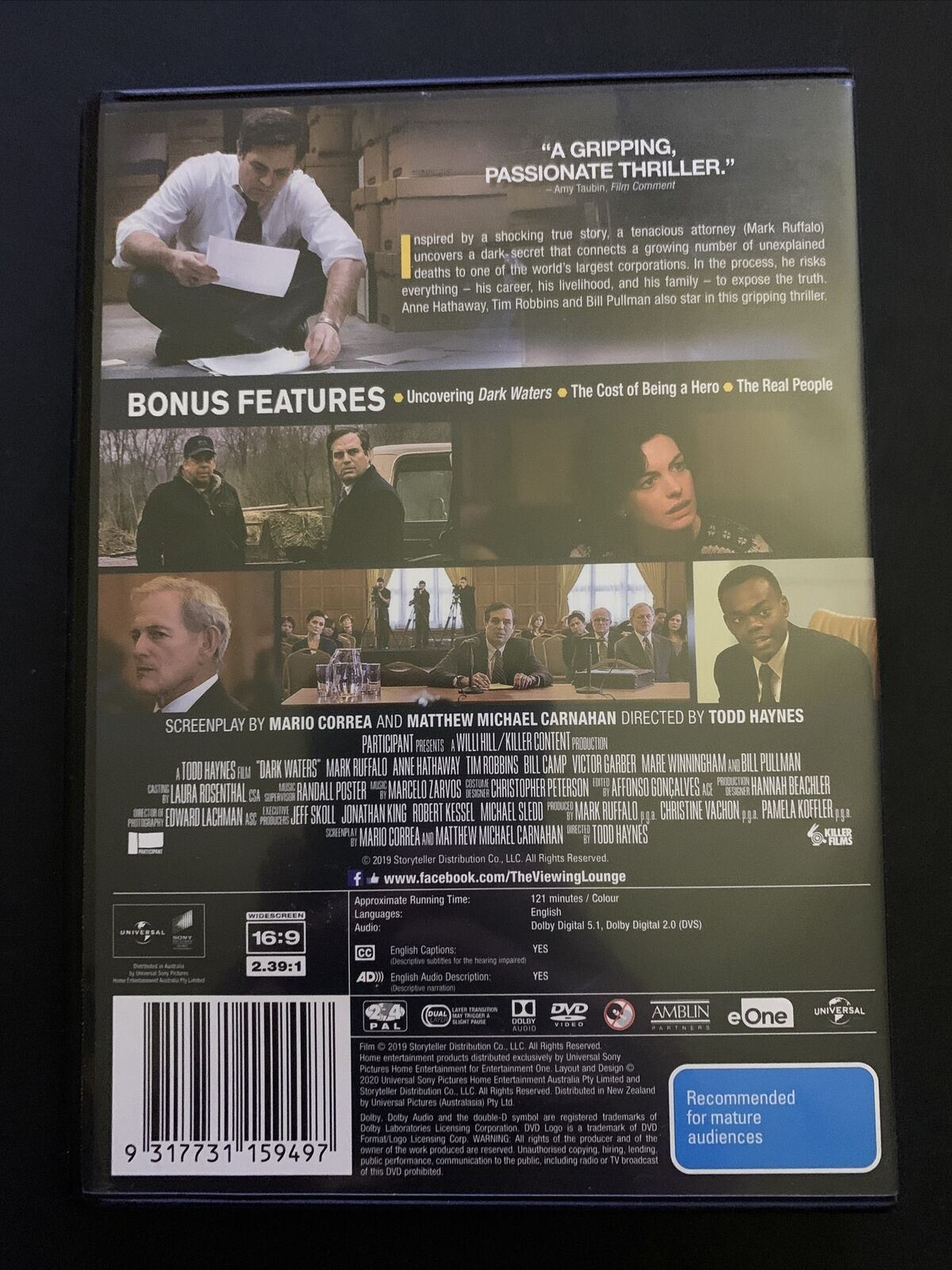 Dark Waters (DVD, 2019) Mark Ruffalo, Anne Hathaway. Region 4&2