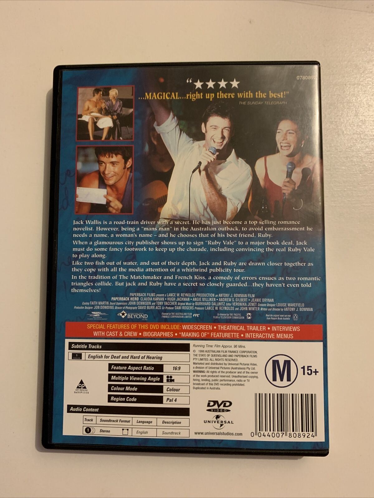 Paperback Hero (DVD, 1999) Hugh Jackman, Claudia Karvan. Comedy Romance Region 4