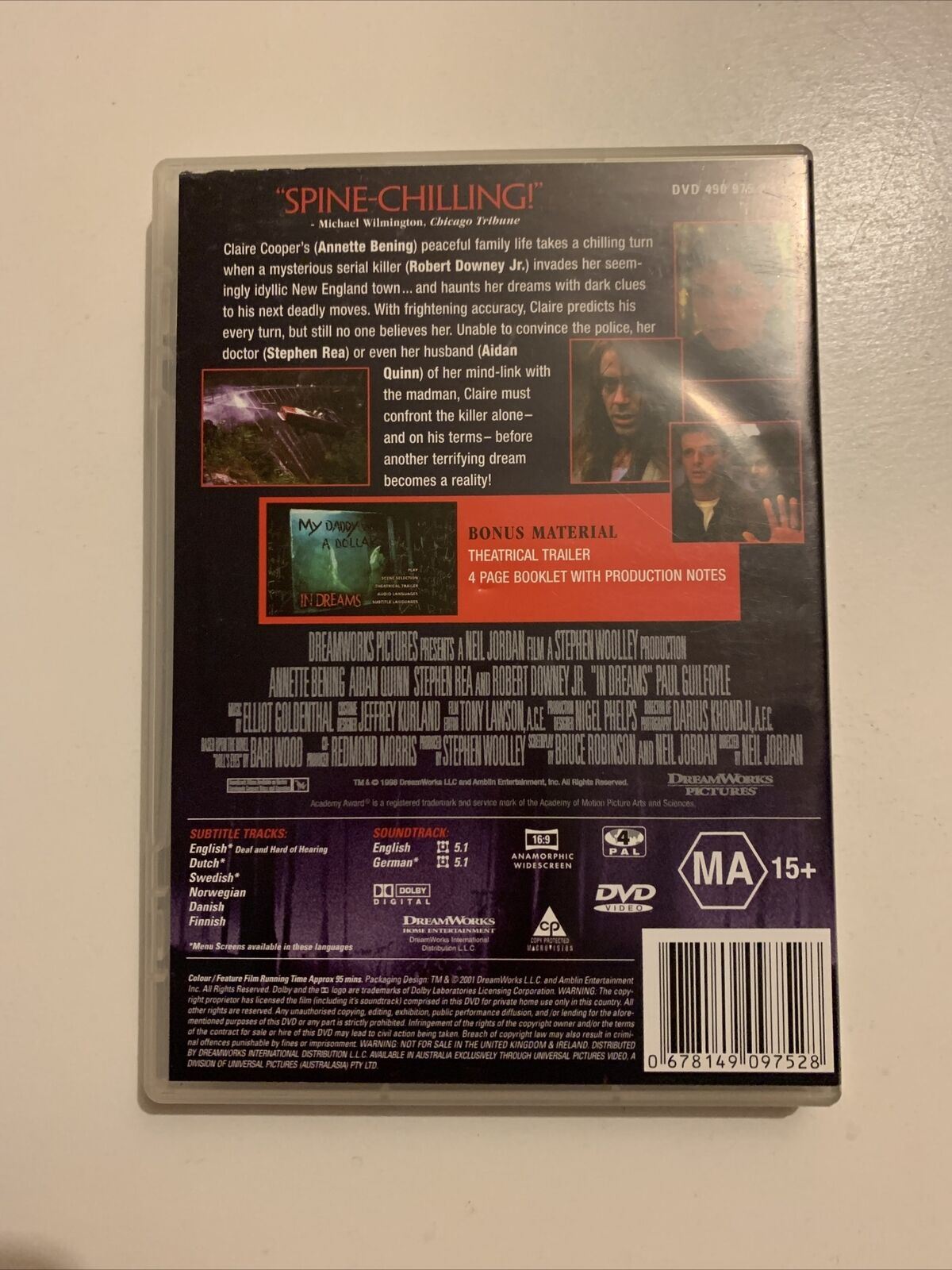 In Dreams (DVD, 2001) Robert Downey Jr, Annette Benning Region 4