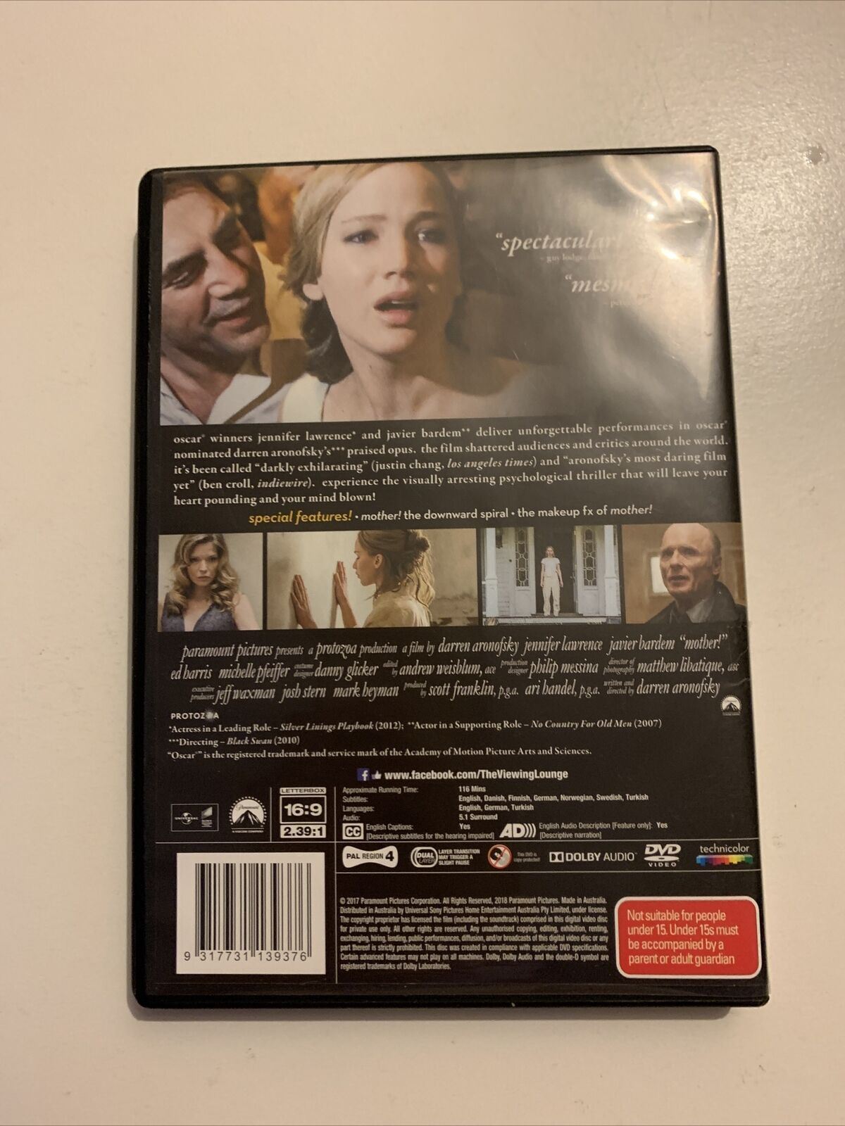 Mother! (DVD, 2018) Jennifer Lawrence, Javier Barden. Region 4