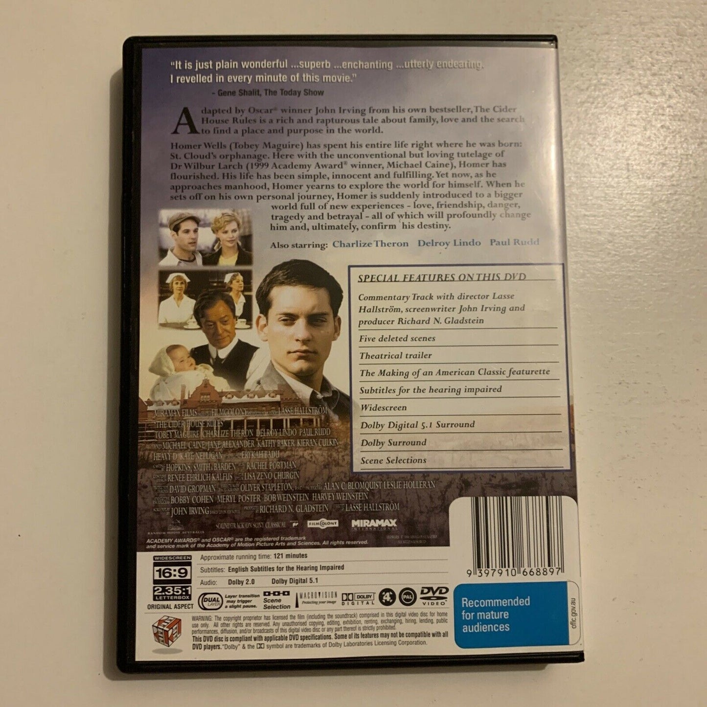 The Cider House Rules (DVD, 1999) Tobey Maguire, Charlize Theron. Region 4