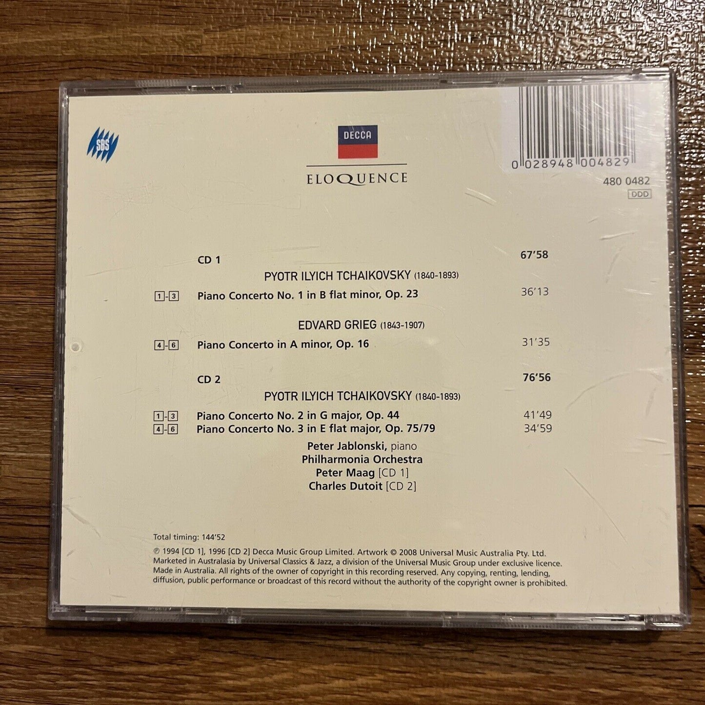 Eloquence Tchaikovsky: Piano Concertos Nos. 1-3 Grieg: Piano Concerto (CD, 2008)