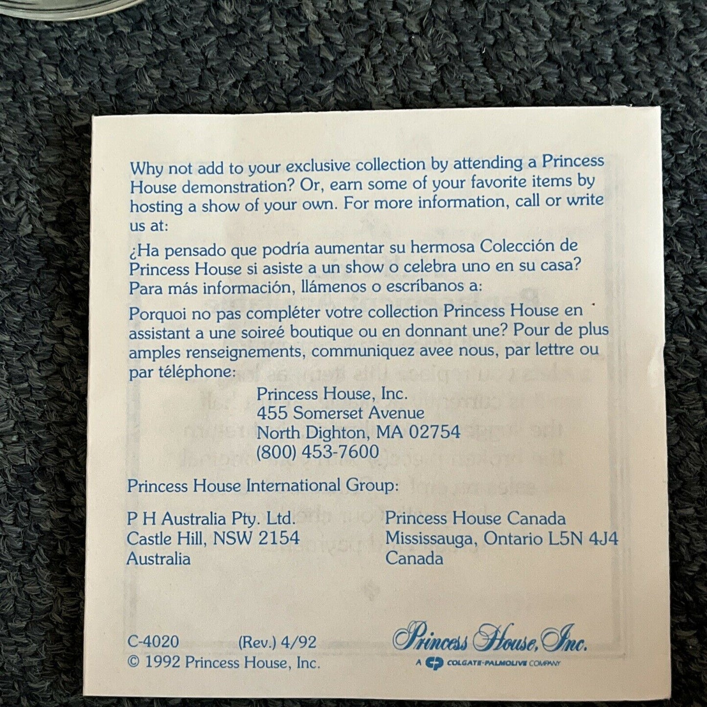 4x Princess House Heritage BeverageWare 524 - Made In USA 1992