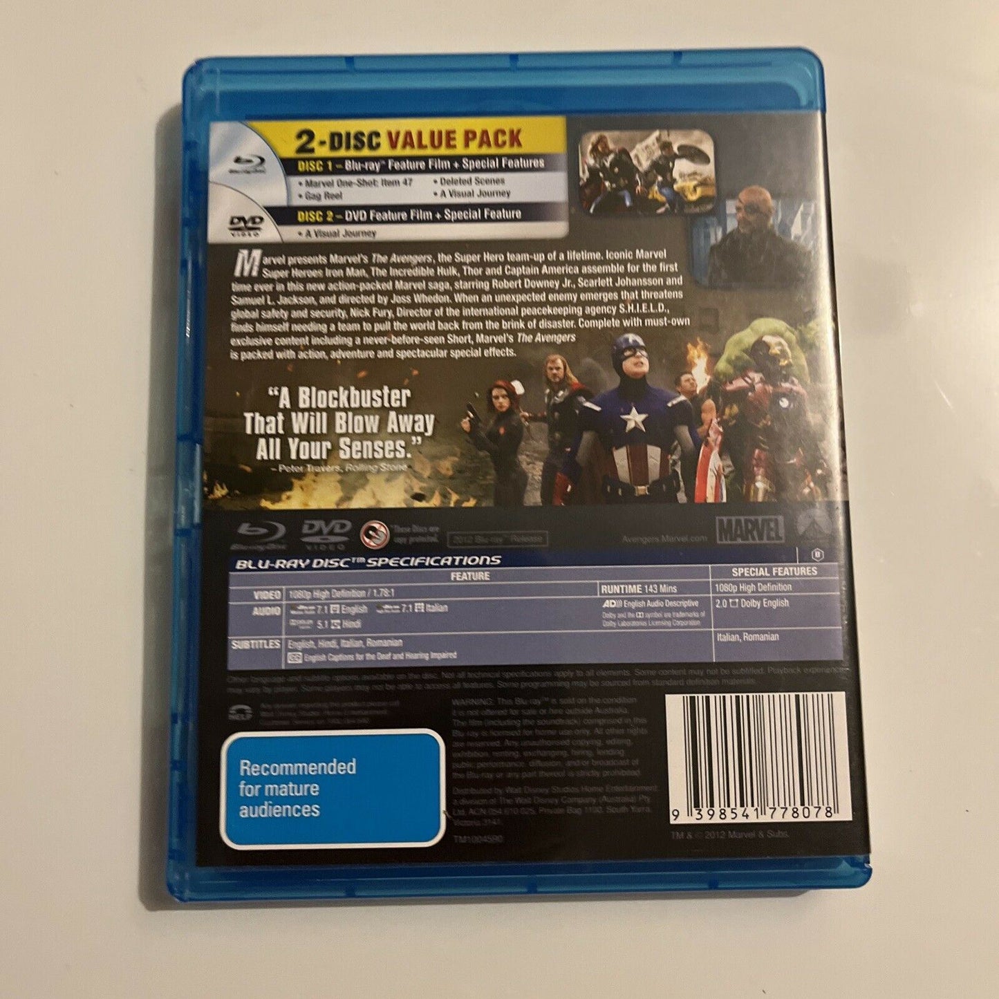 The Avengers (Blu-ray + DVD, 2012, 2-Disc) Robert Downey Jr., Region B