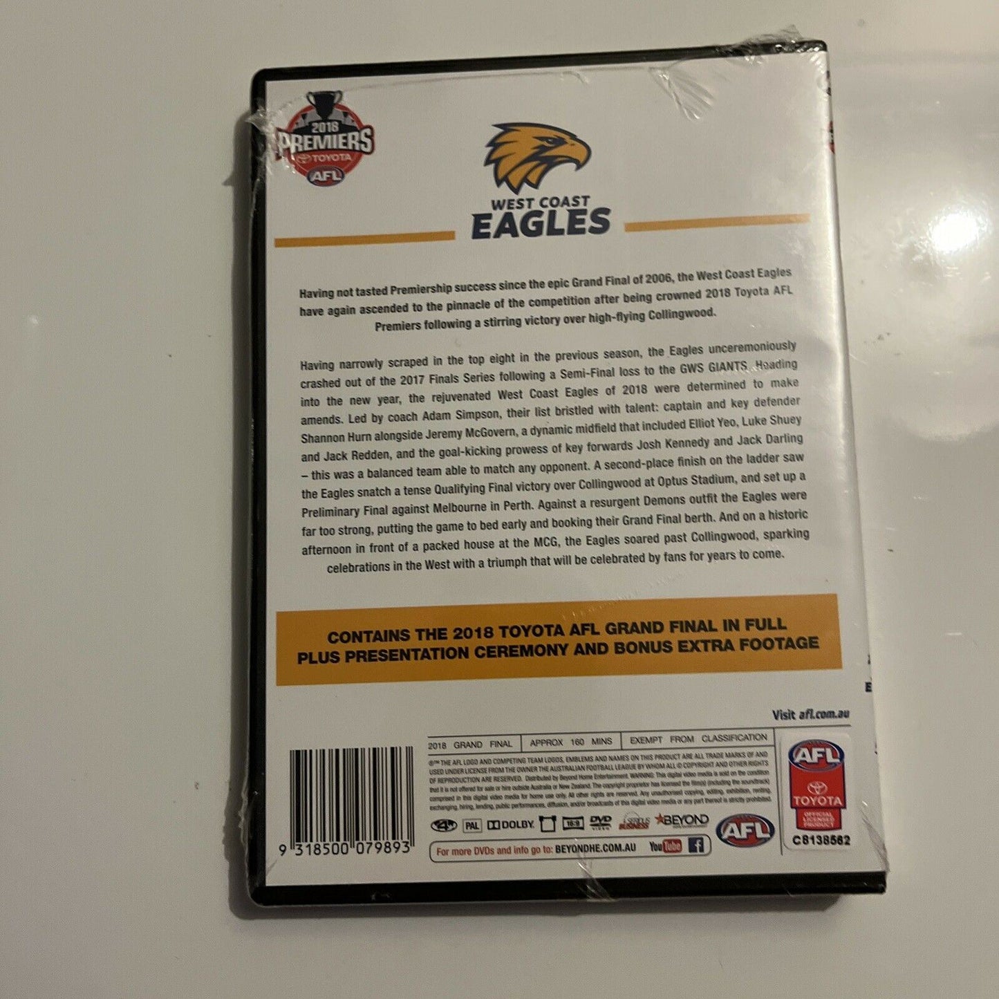 *New Sealed* AFL - 2018 Premiers West Coast Eagles (DVD, 2018) Region 4