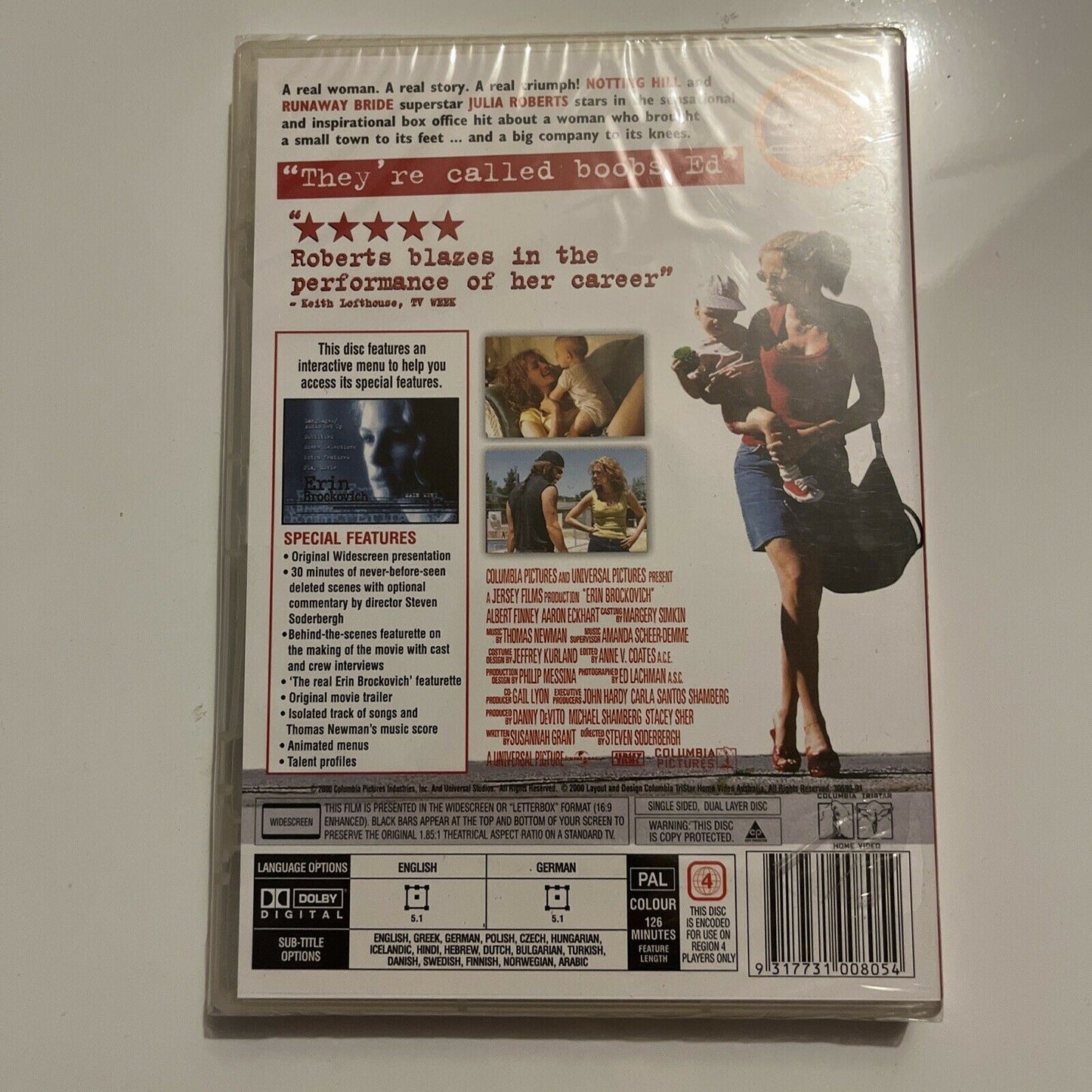 Erin Brockovich (DVD, 1999) Julia Roberts, Albert Finney, Aaron Eckhart Region 4