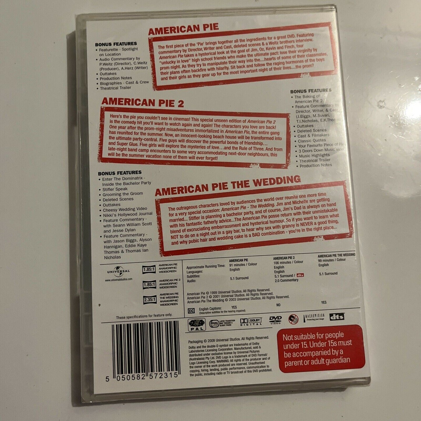 *New Sealed* American Pie / American Pie 2 / The Wedding (DVD, 1999) Region 4&2