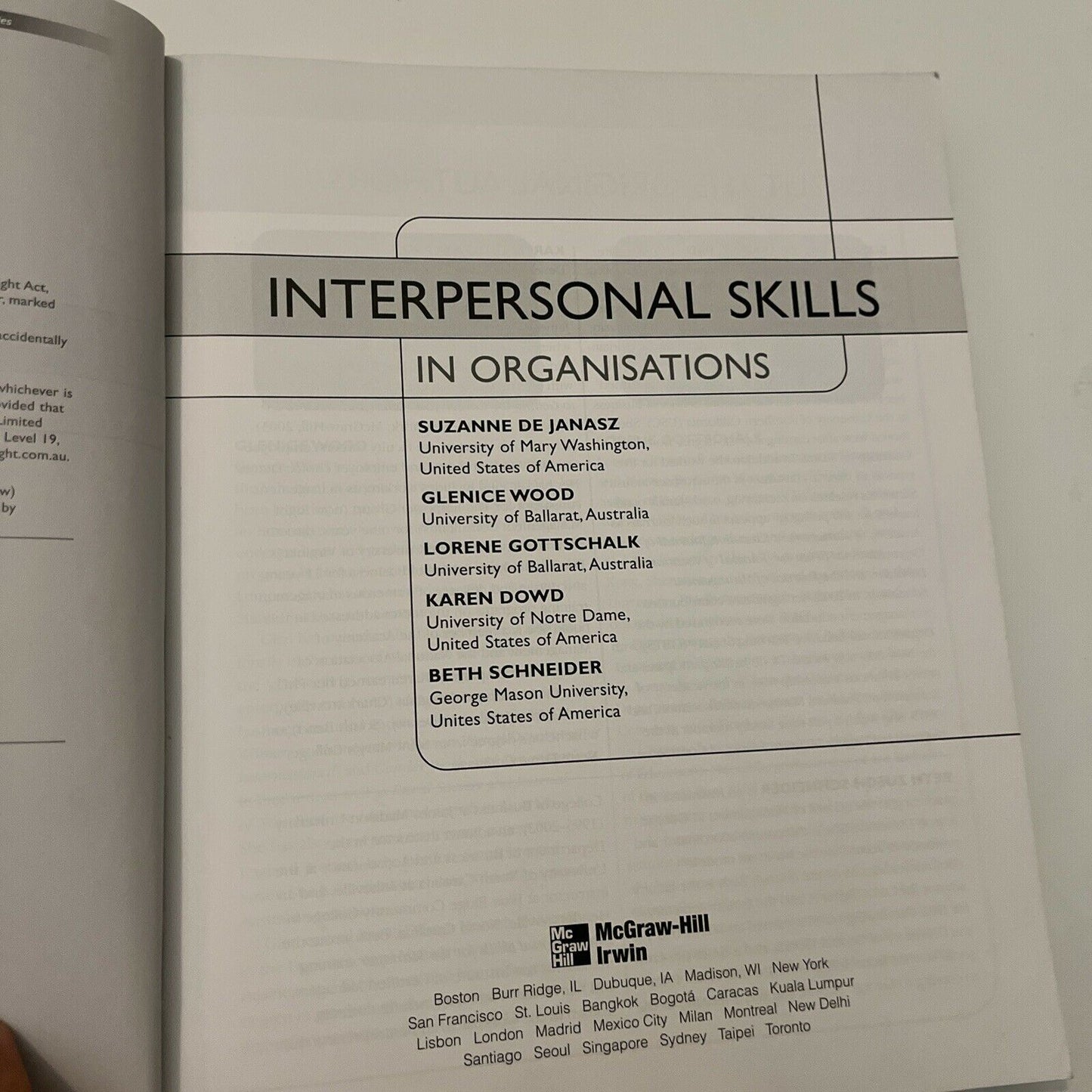 Interpersonal Skills in Organisations by Suzanne De Janasz, Beth Schneider 2012