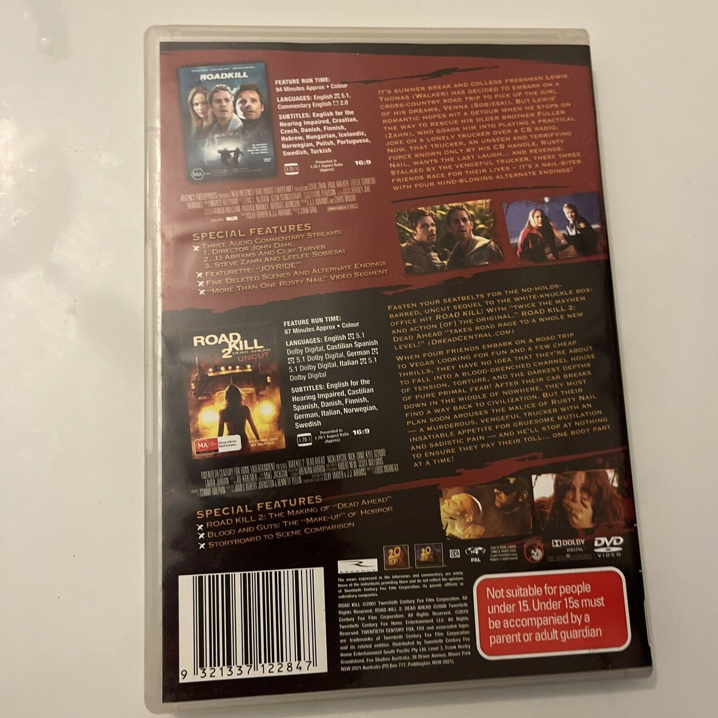 Road Kill 1 & 2 (DVD, 2008, 2-Disc) Paul Walker Region 4