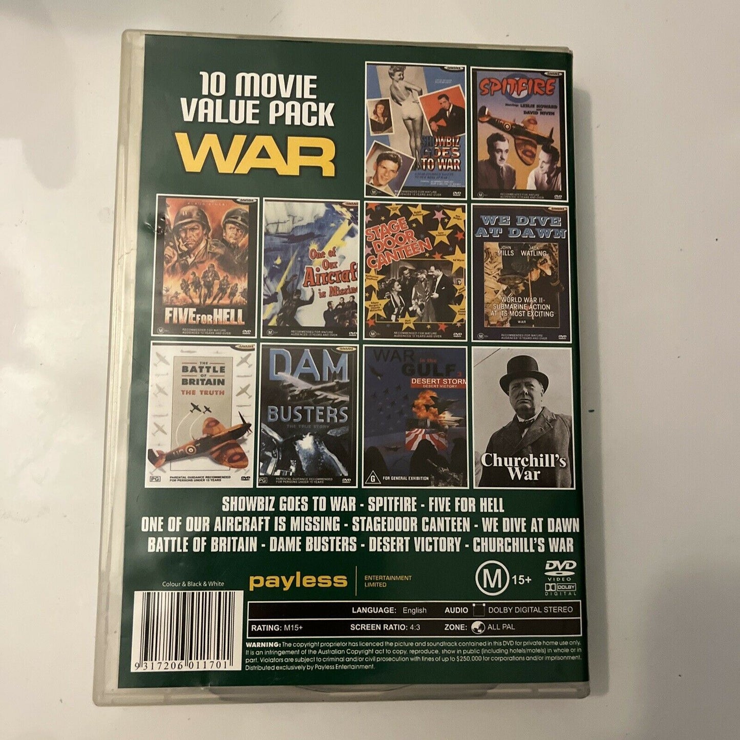 10 War Film Spitfire / Five For Hell / Stagedoor Canteen / Churchill's War.. DVD