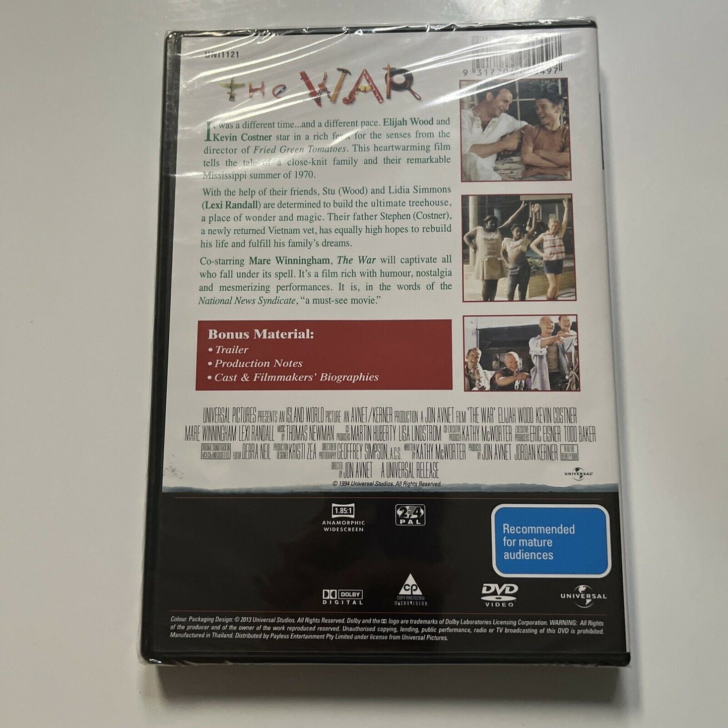 *New Sealed* The War (DVD, 1994) Elijah Wood, Kevin Costner, Region 4&2