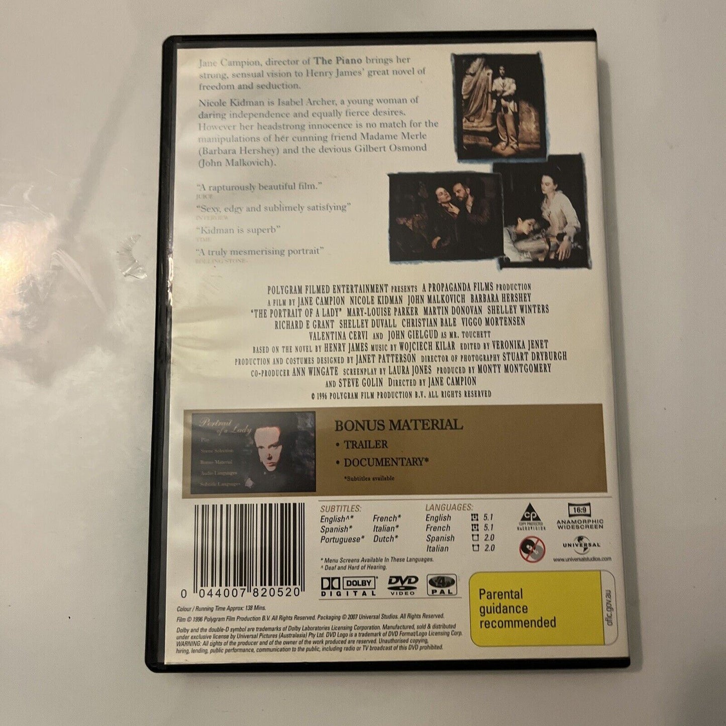 The Portrait Of A Lady (DVD, 1996) NEW Nicole Kidman, John Malkovich Region 4