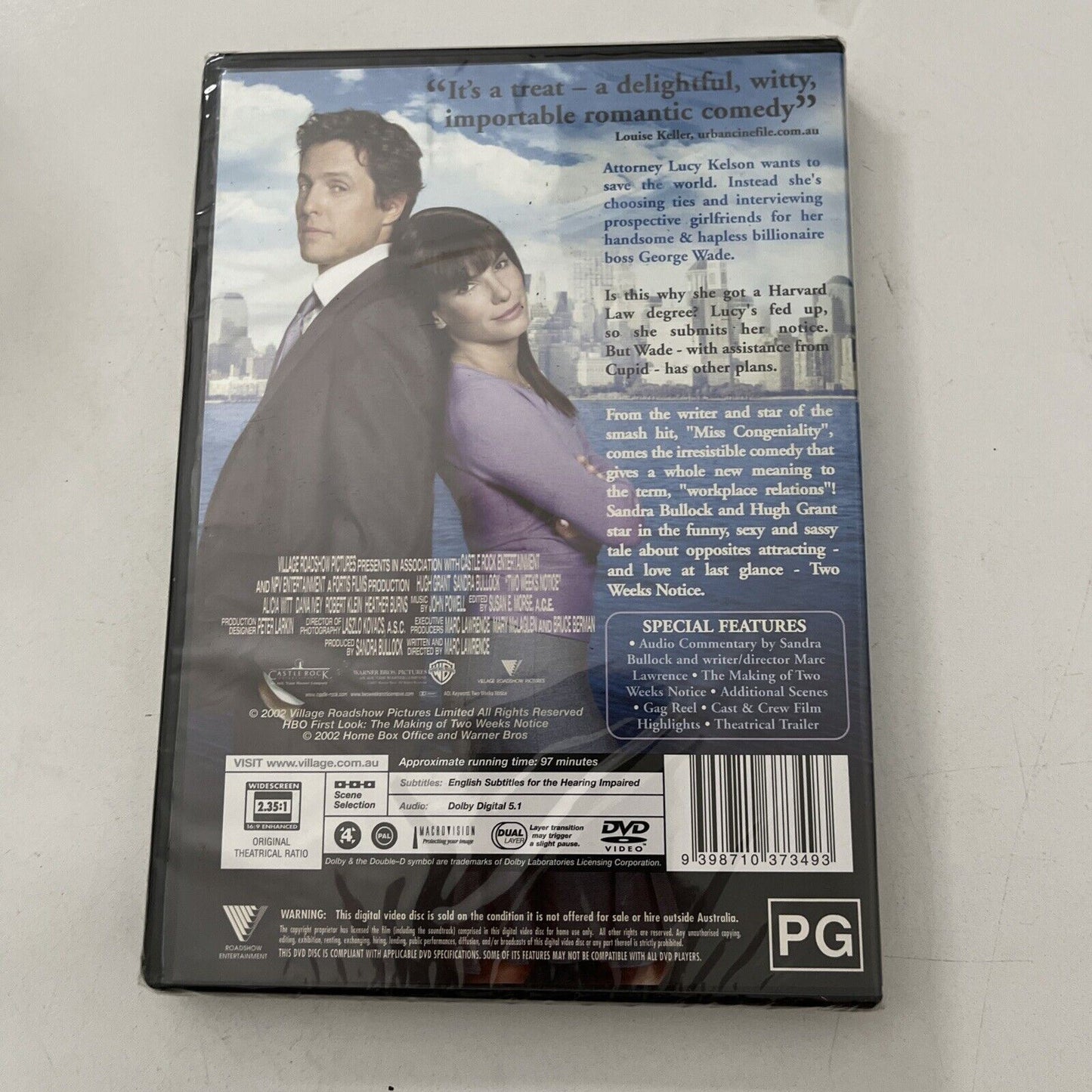 *New Sealed* Two Weeks Notice (DVD, 2002) Hugh Grant, Sandra Bullock Region 4