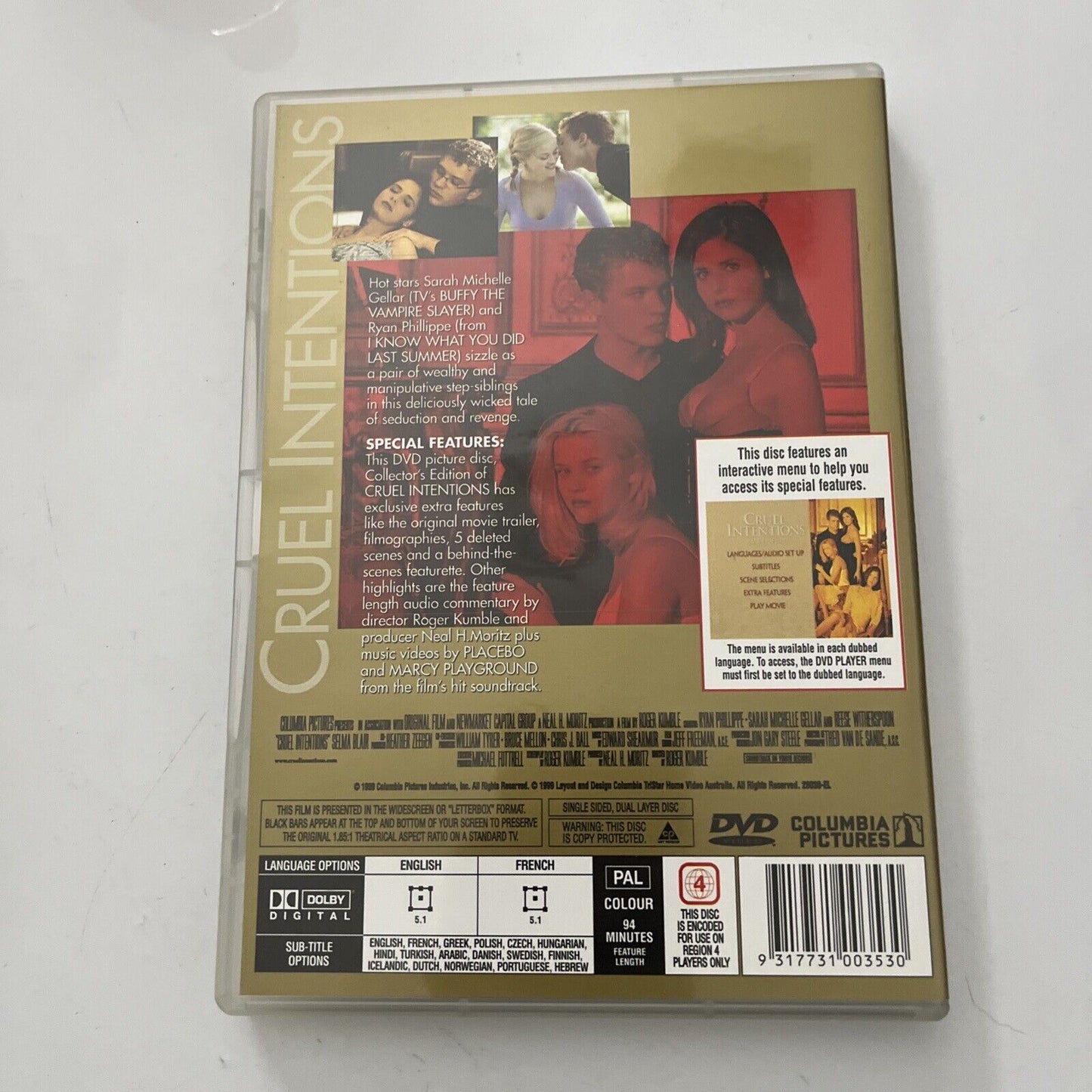 Cruel Intentions (DVD, 1999) Ryan Phillippe, Sarah Michelle Gellar, NEW Region 4