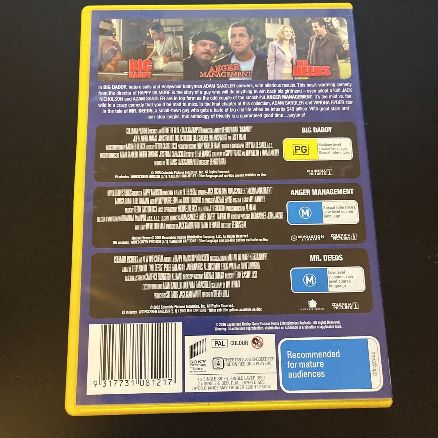 Big Daddy / Anger Management / Mr Deeds - Adam Sandler (DVD, 3-Disc) Region 4
