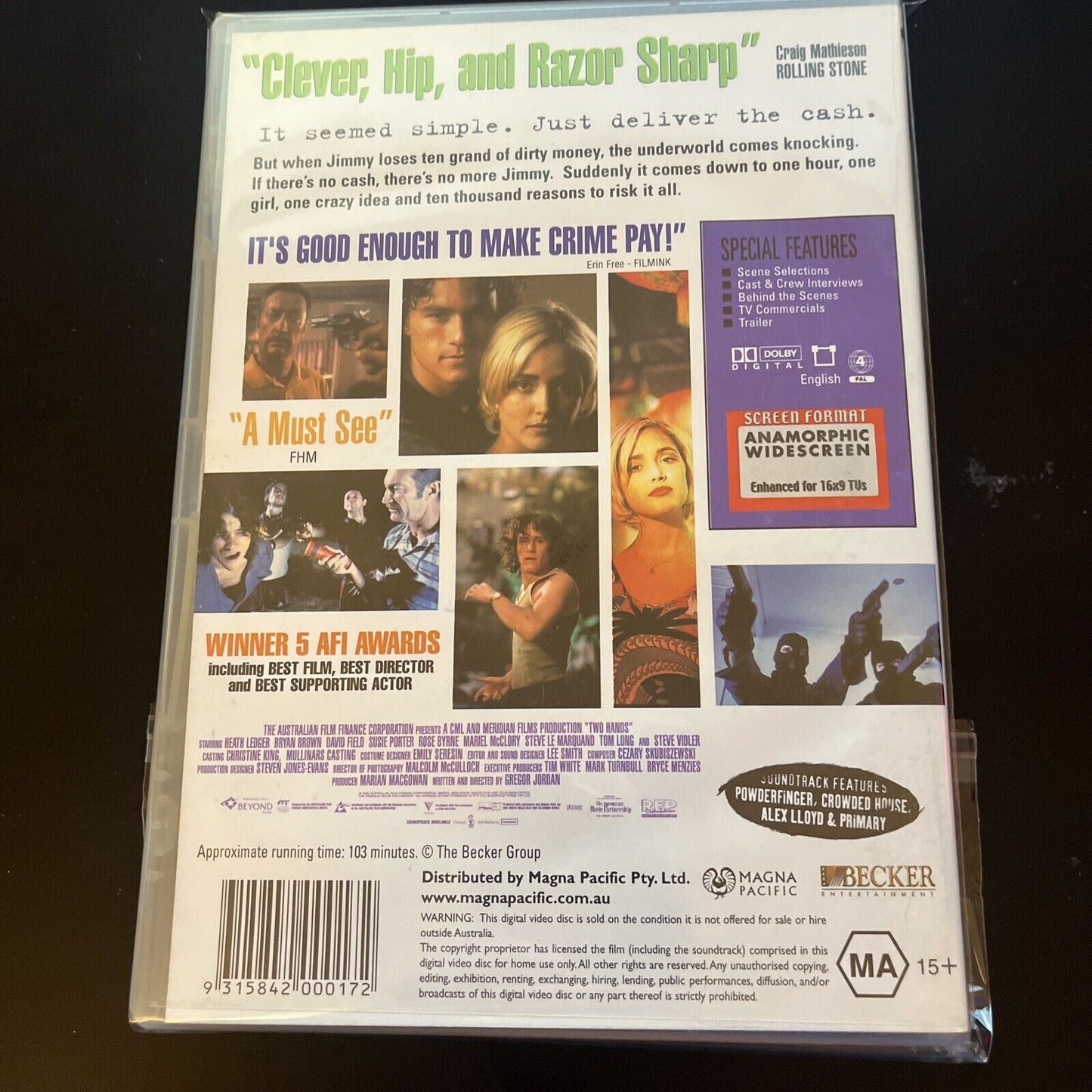 Two Hands (DVD, 1999) Heath Ledger, Bryan Brown, Rose Bryne NEW Region 4