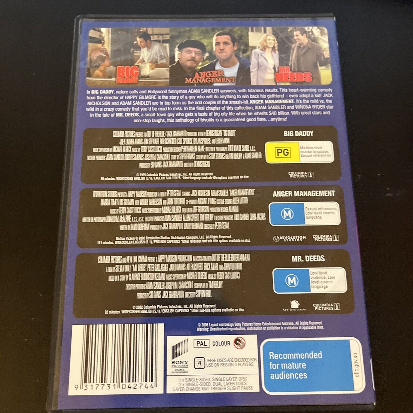 Adam Sandler: Big Daddy / Anger Management / Mr Deeds DVD Region 4