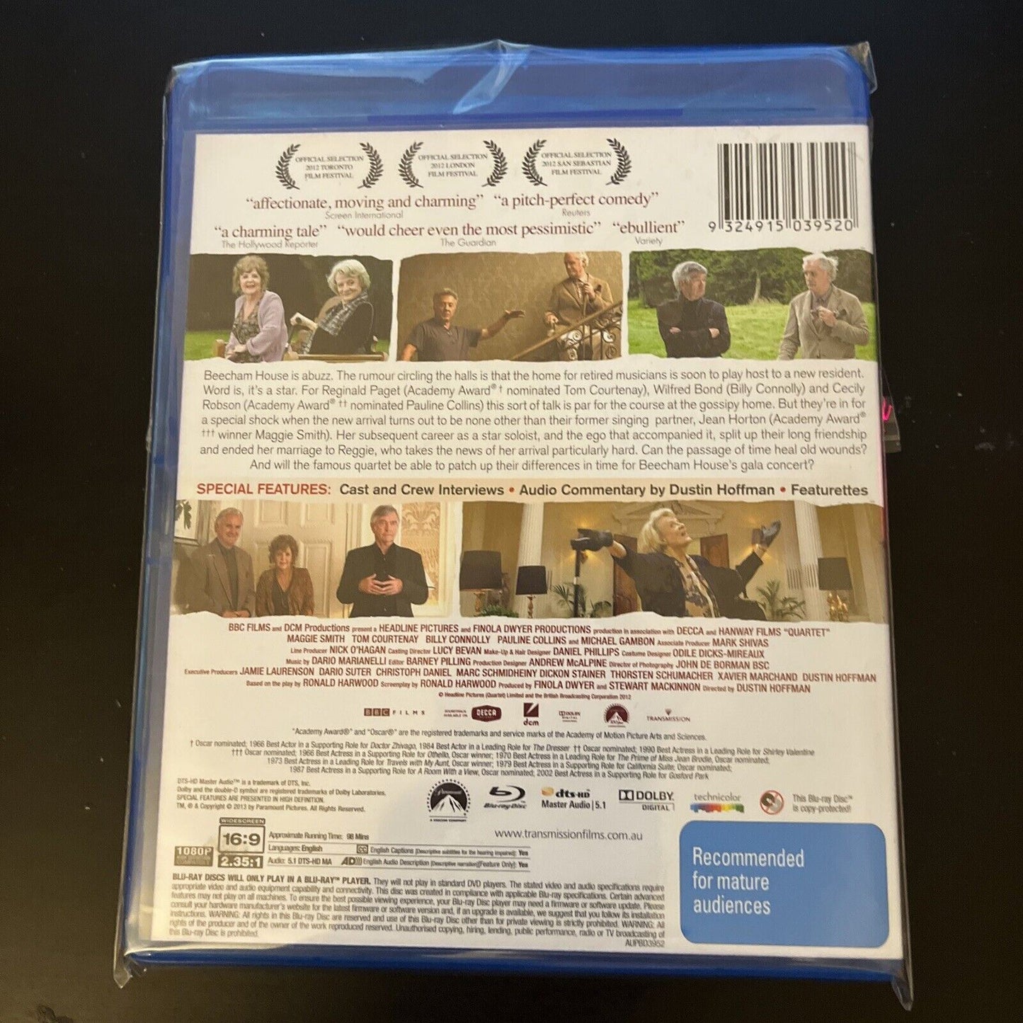 Quartet (Blu-ray, 2012) Maggie Smith, Billy Connolly, Tom Courtenay NEW Region B