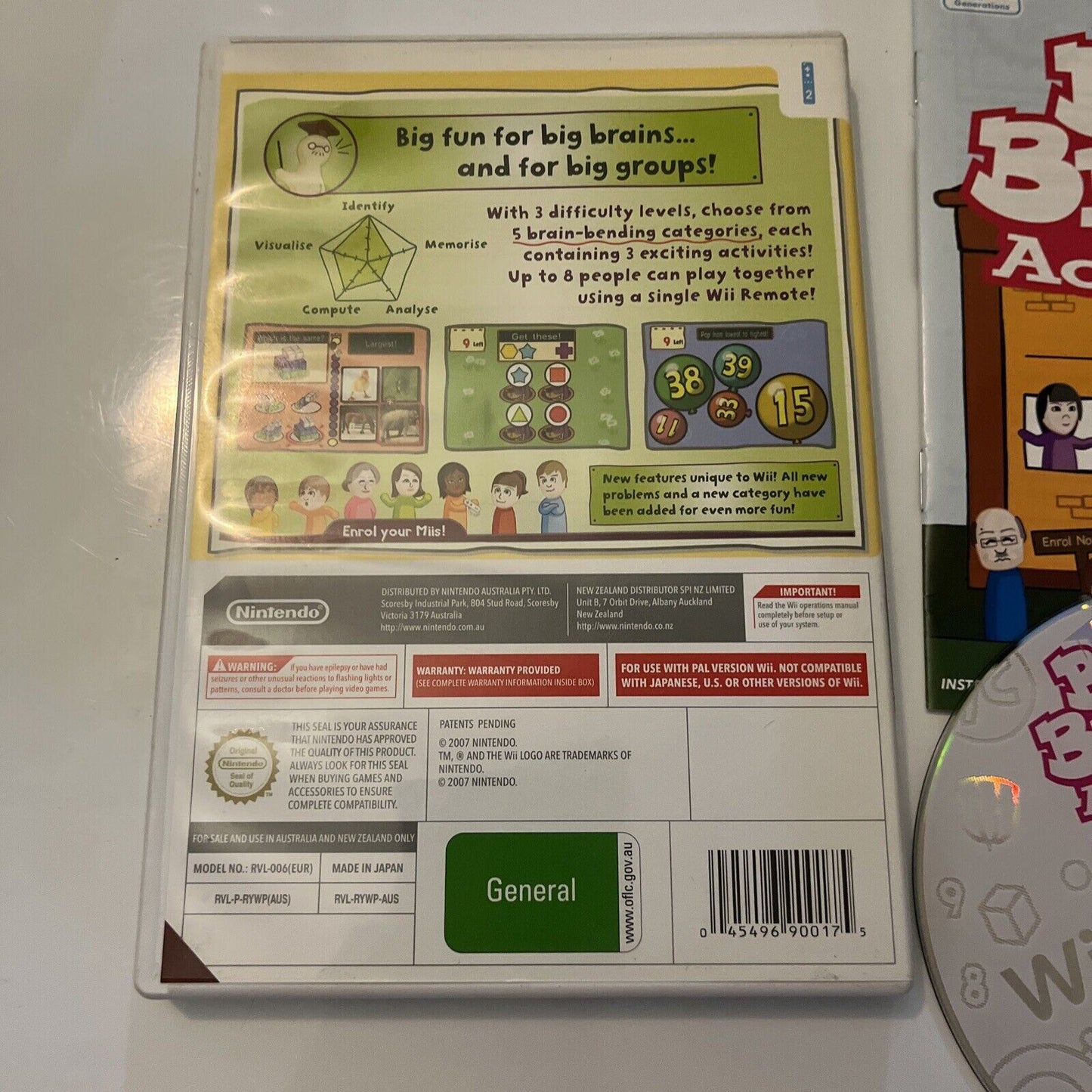 Big Brain Academy For Wii (Nintendo Wii, 2007) With Manual PAL