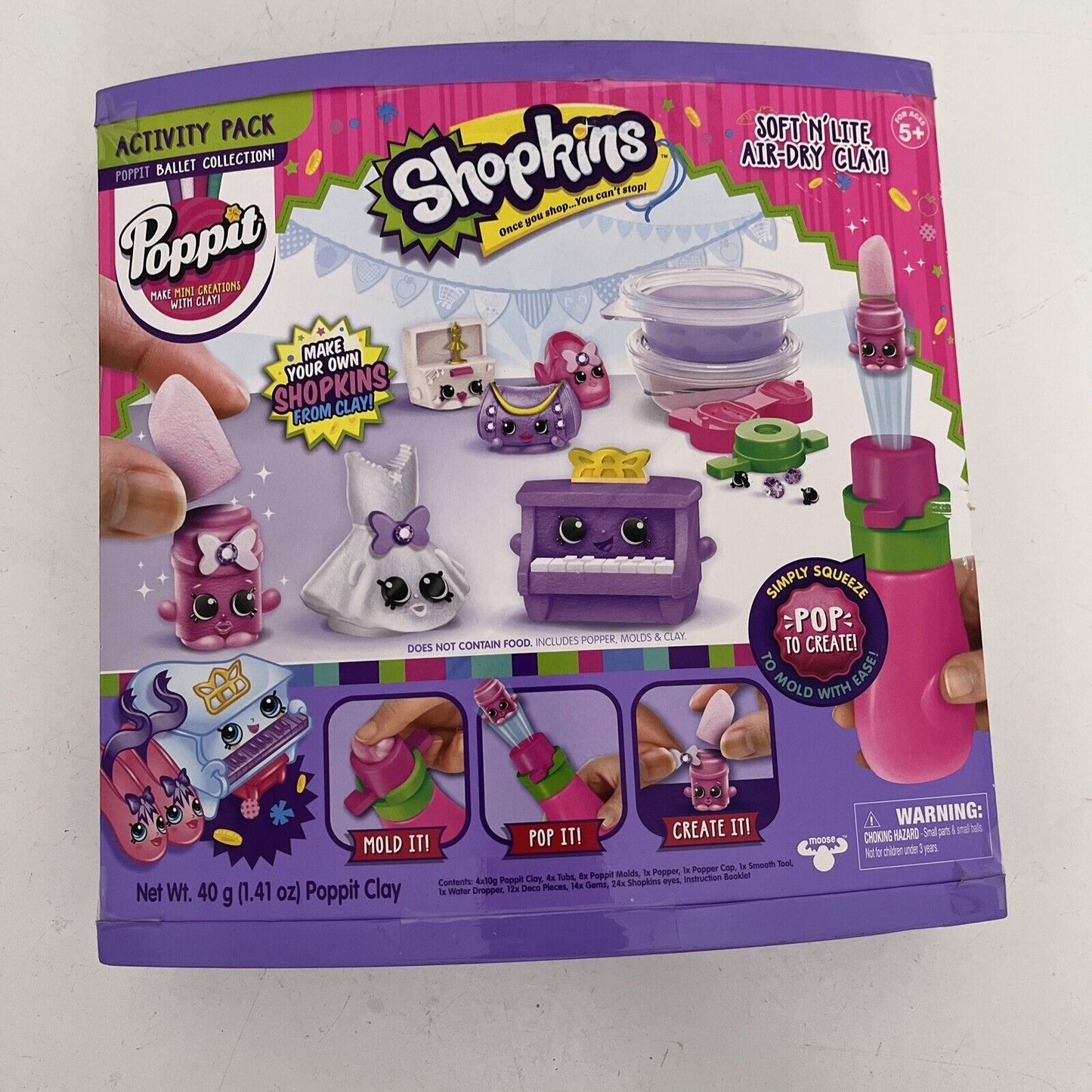 2x NEW Poppit S1 Shopkins Ballet Collection by Poppit Soft N Lite Air- Dry Clay